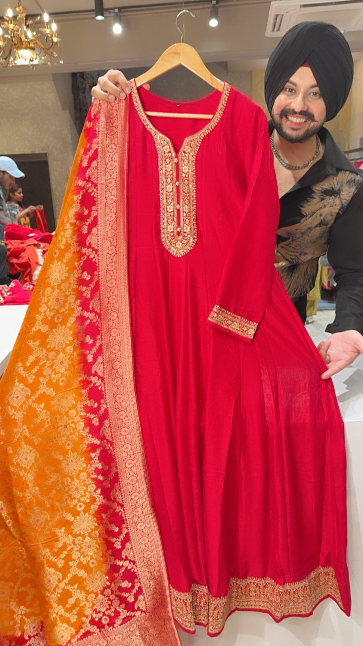 Anaari Premium Silk Embroidered Party Wear Anarkali Gown with Beautiful Floral print Solk Dupppata