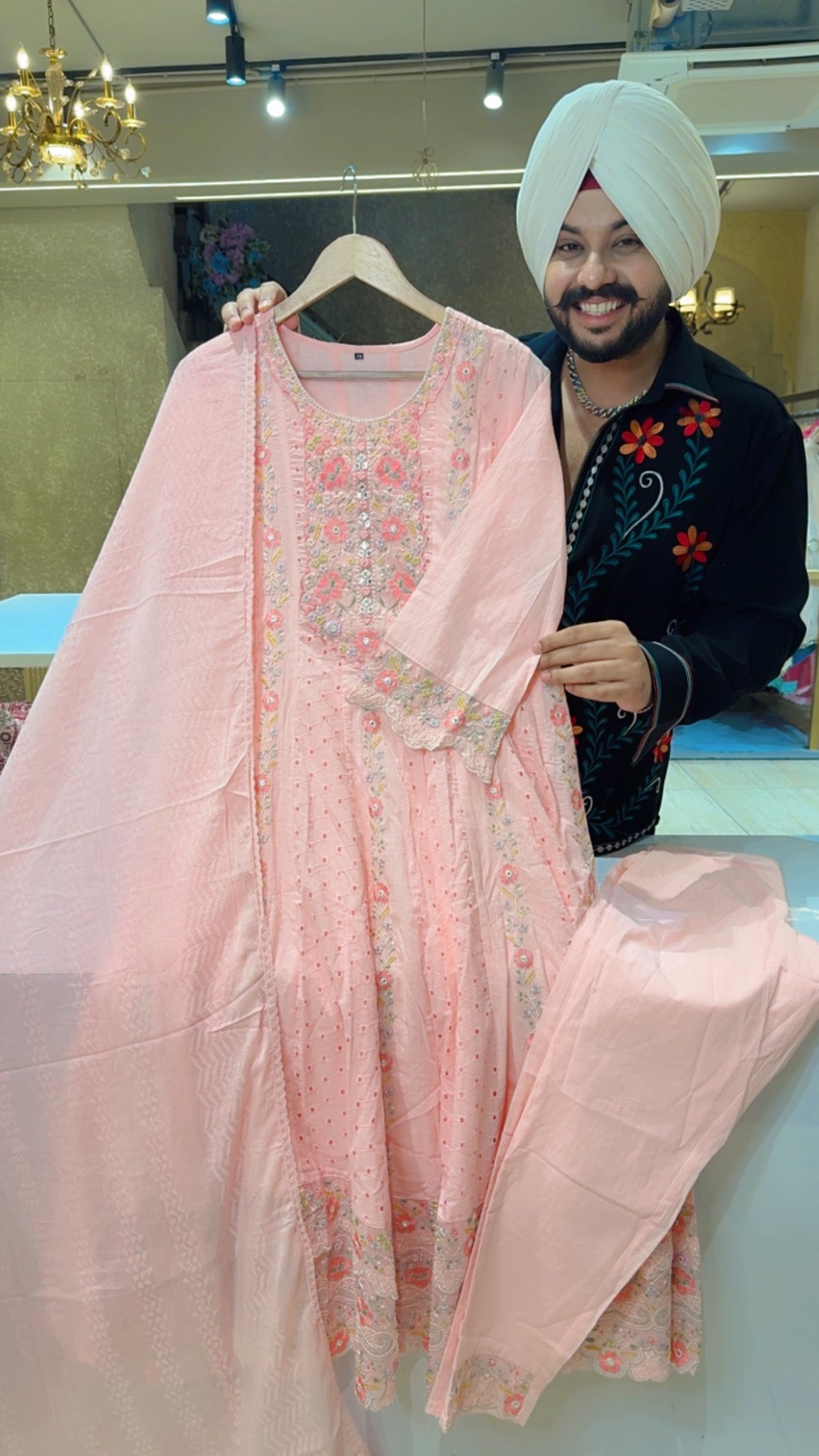 Baby Pink Pure Cotton Heavy Embroidered & Shifli Cut Worl Summerish Party Wear Anarkali Suit with self Textured Duppata