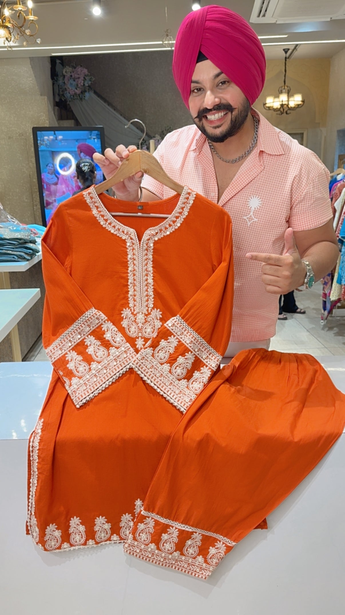 Rusty Orange Soft Cotton Embroidered Semi Formal Farshi Salwar Coord set