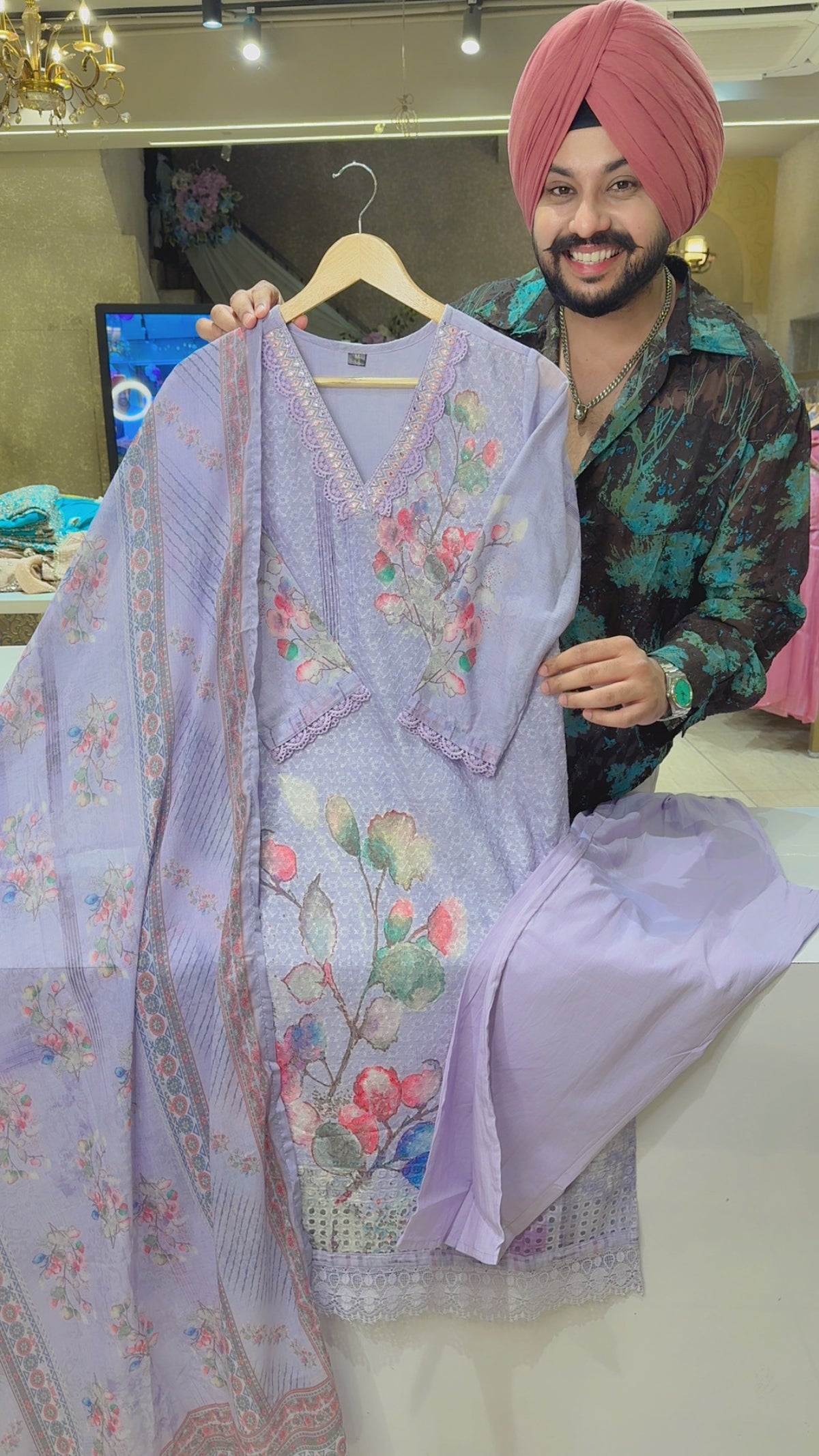 Mauve Cotton Self Embroidered Floral Print office Wear Suit