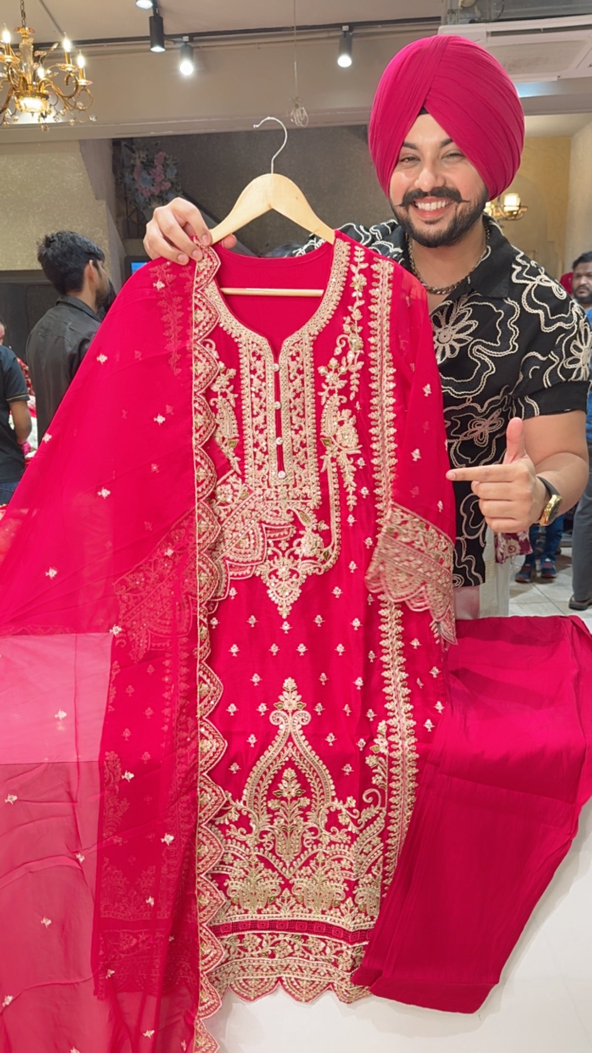 Rani Pink Soft Organza Heavy Embroidered Kashmiri Suit with embroidered Organza Duppata