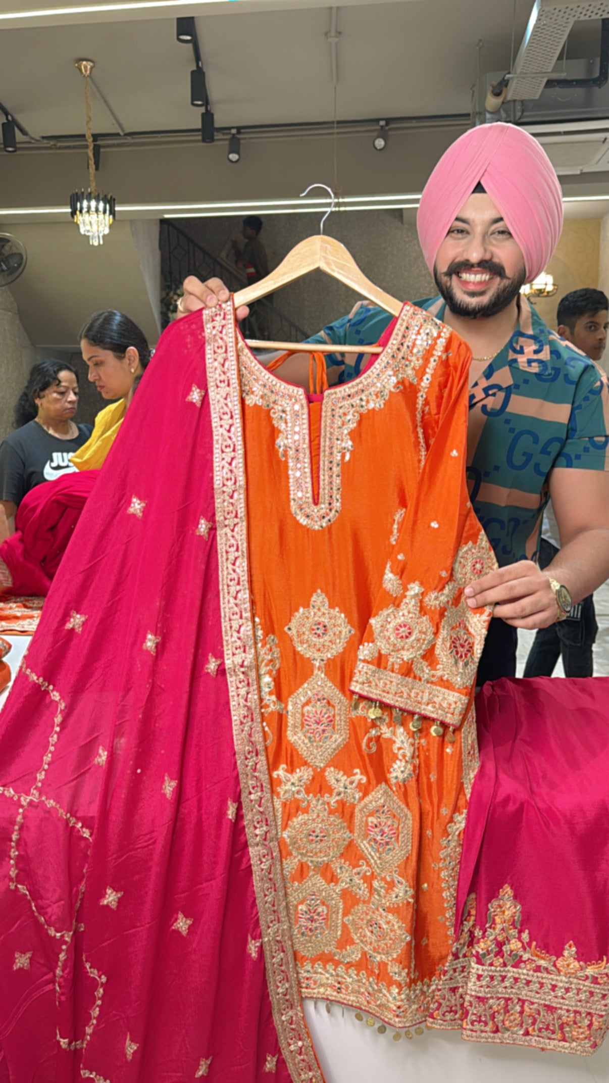 Orange & Rani Chinon Heavy Embroidered Pakistani Salwar Suit with Beautiful Duppata