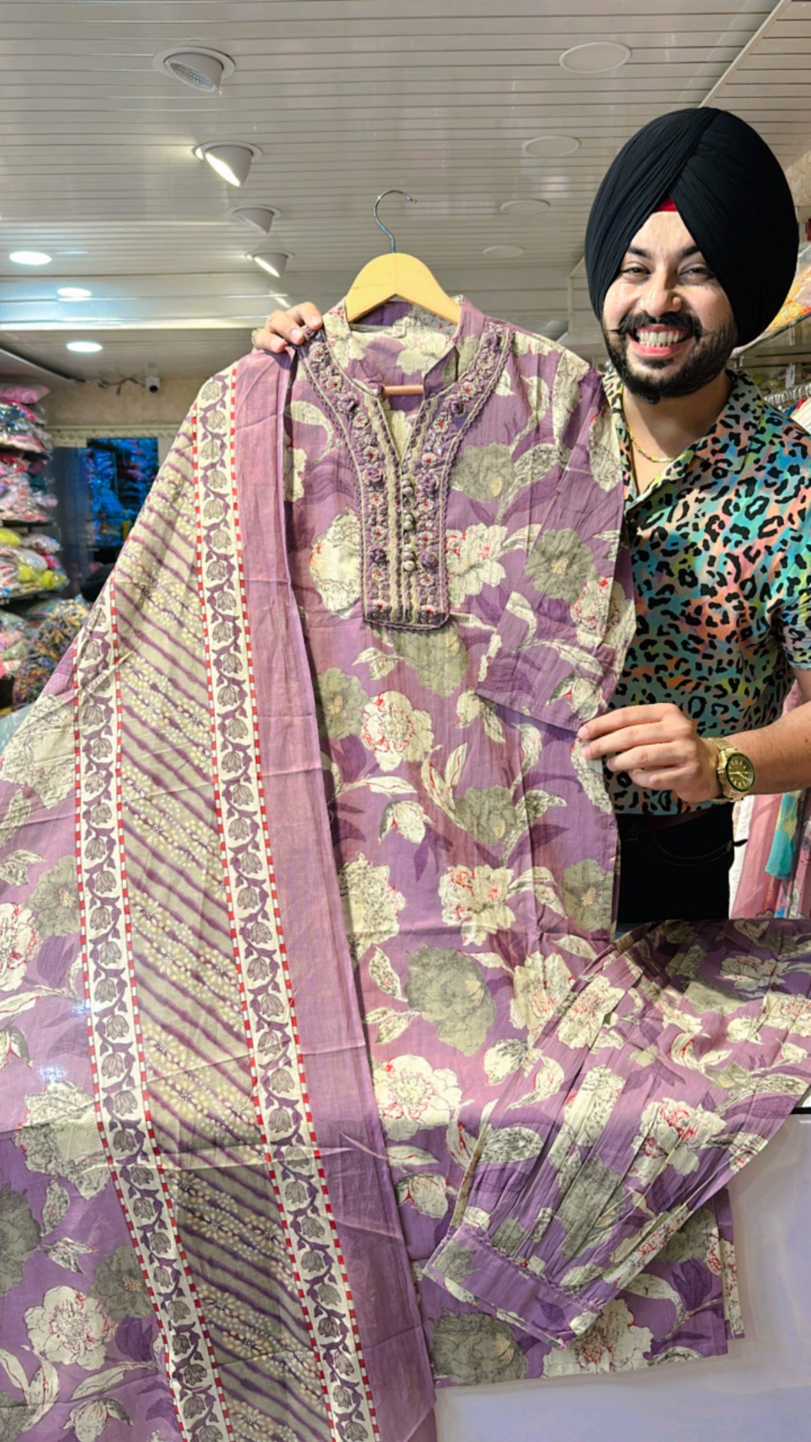 Purple Pure cotton Suit with Stylish Pathani Pants & beautiful