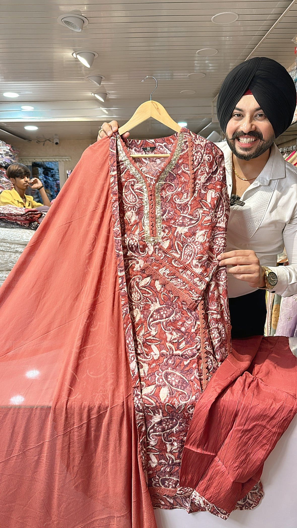 Rust Muslin silk suit With Stylish Pathani Pants