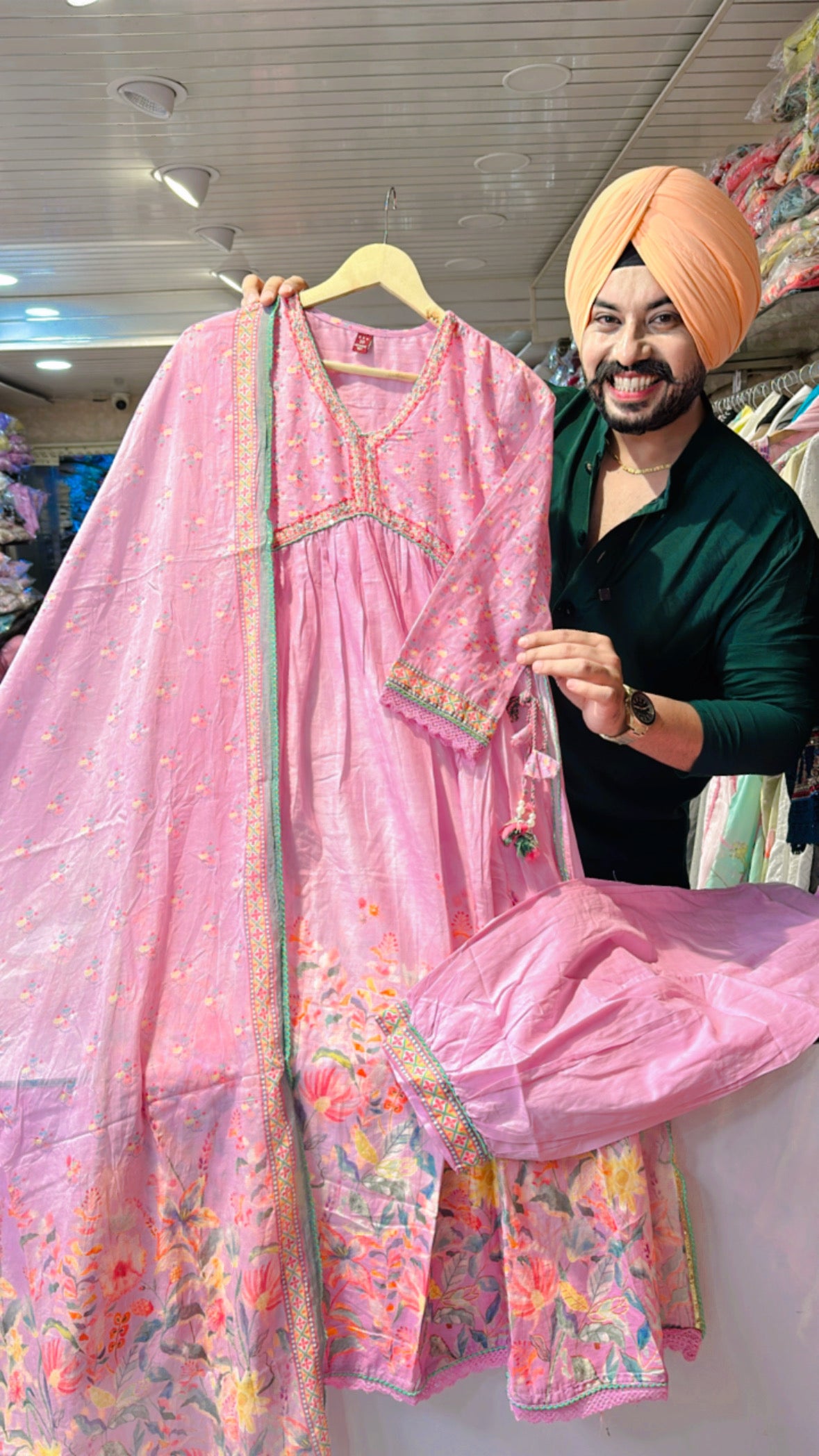 Light Pink Mal Cotton Alia Cut Suit with Beautiful Pathani pants