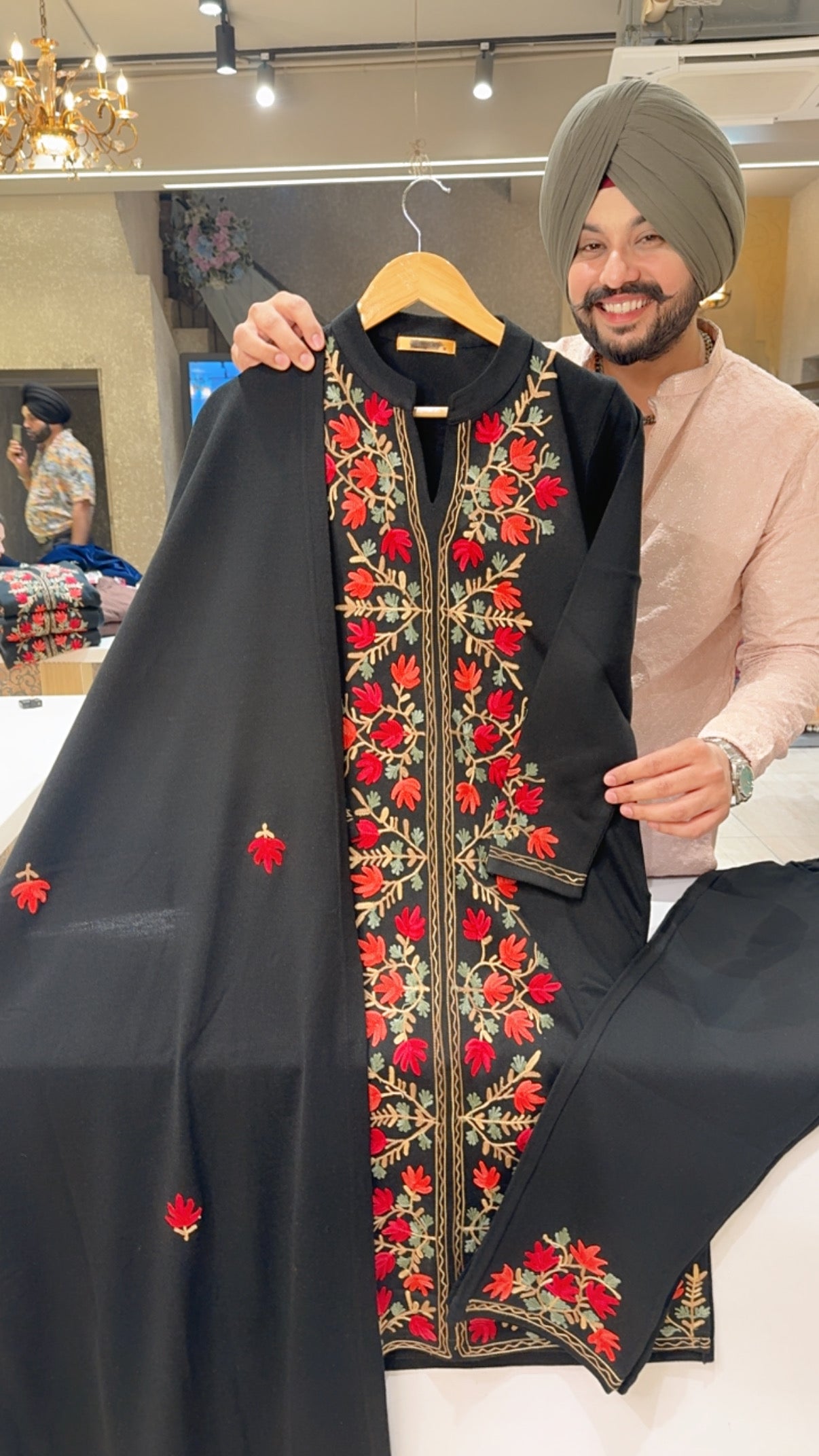 Black Woolen Heavy Kashmiri Embroidered Party Wear Straight Suit with Beautiful Duppata