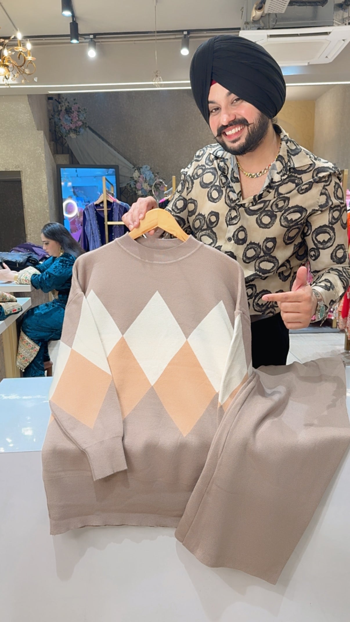 Beige Imported Woolen Fully Stretchable baggy Western Coord set