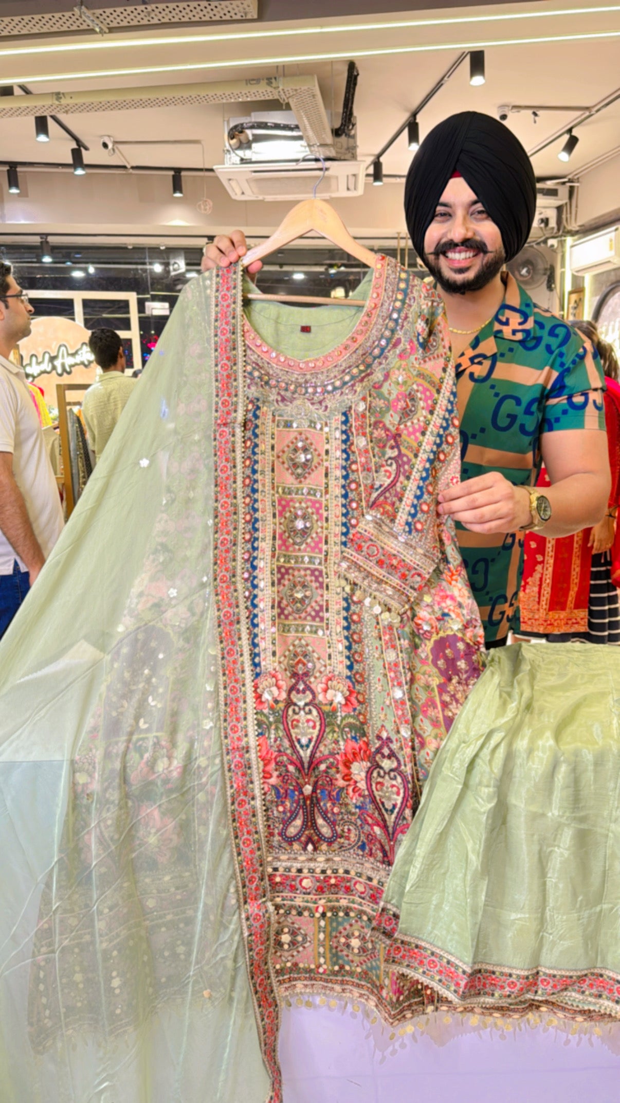 Light olive Crepe Fully embroidered Pakistani A-line Suits with Stylish Azaaro