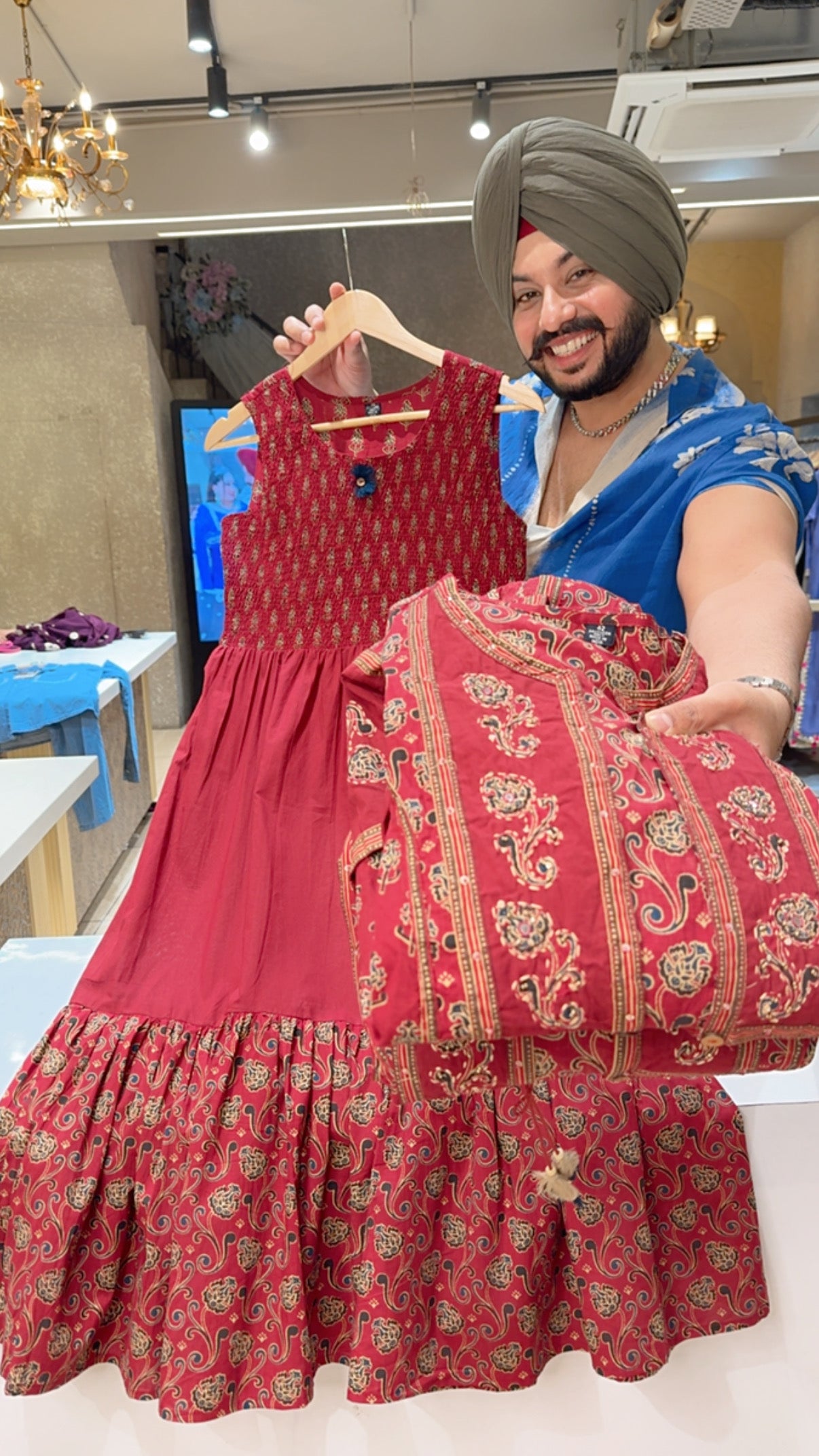 Maroon Ethnic Print Pure Cotton Indowestern Dress with Stylish Embroidered Shrug