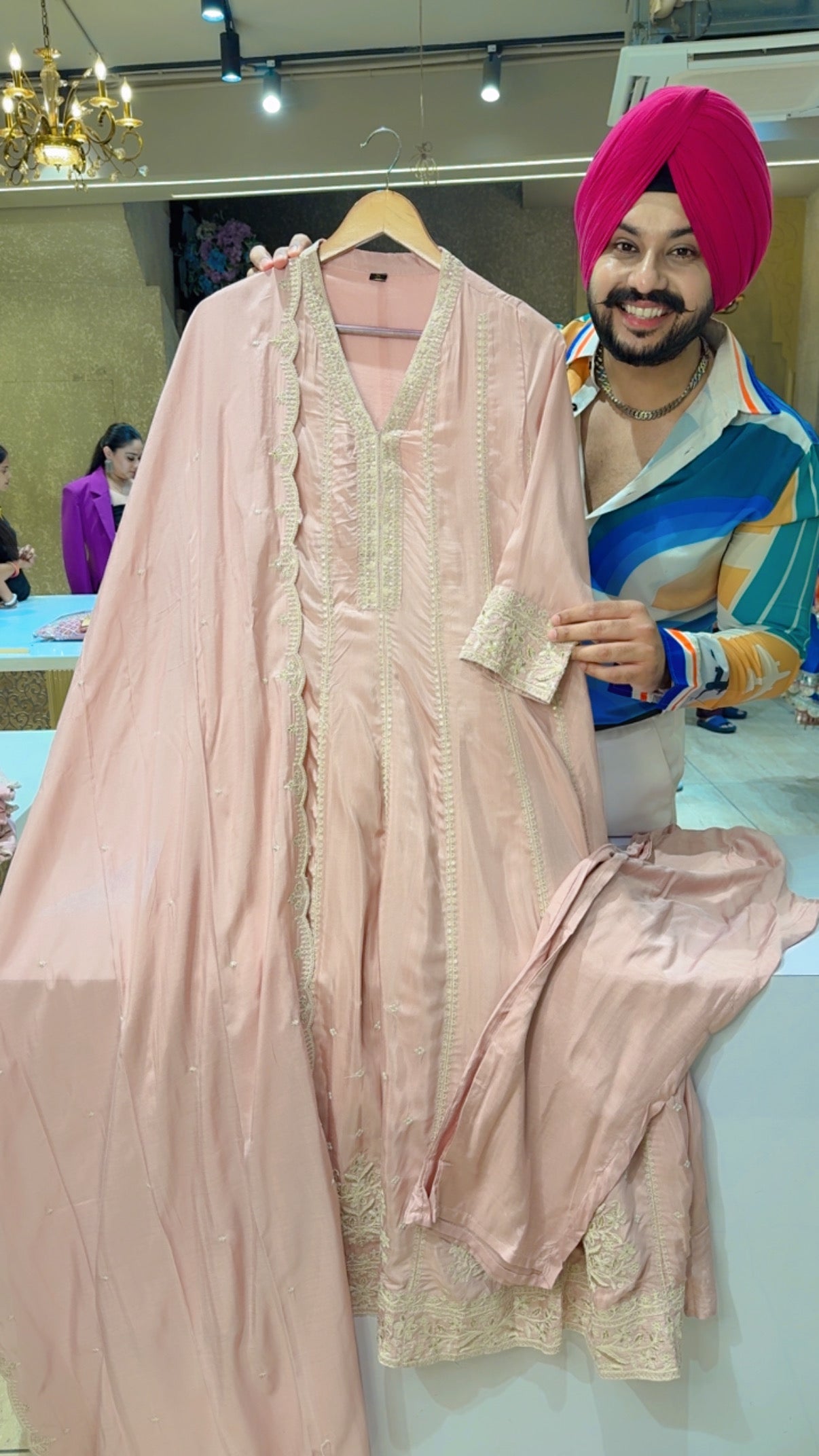 Pastel Pink Muslin Silk Beautiful Embroidered Party Wear Royal Anarkali Suit
