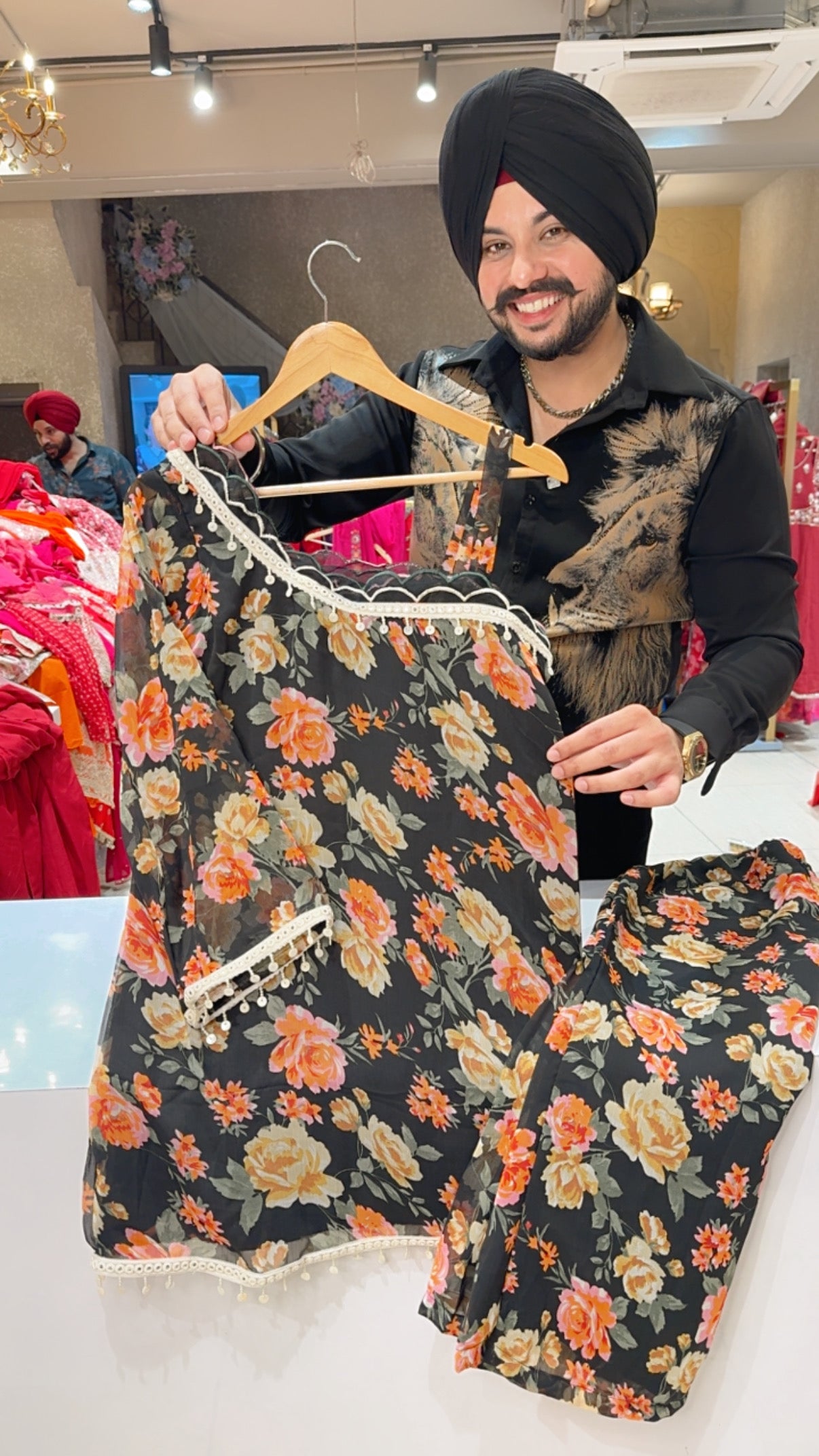 Black Floral Print Georgette off Shoulder Girlish Coord set