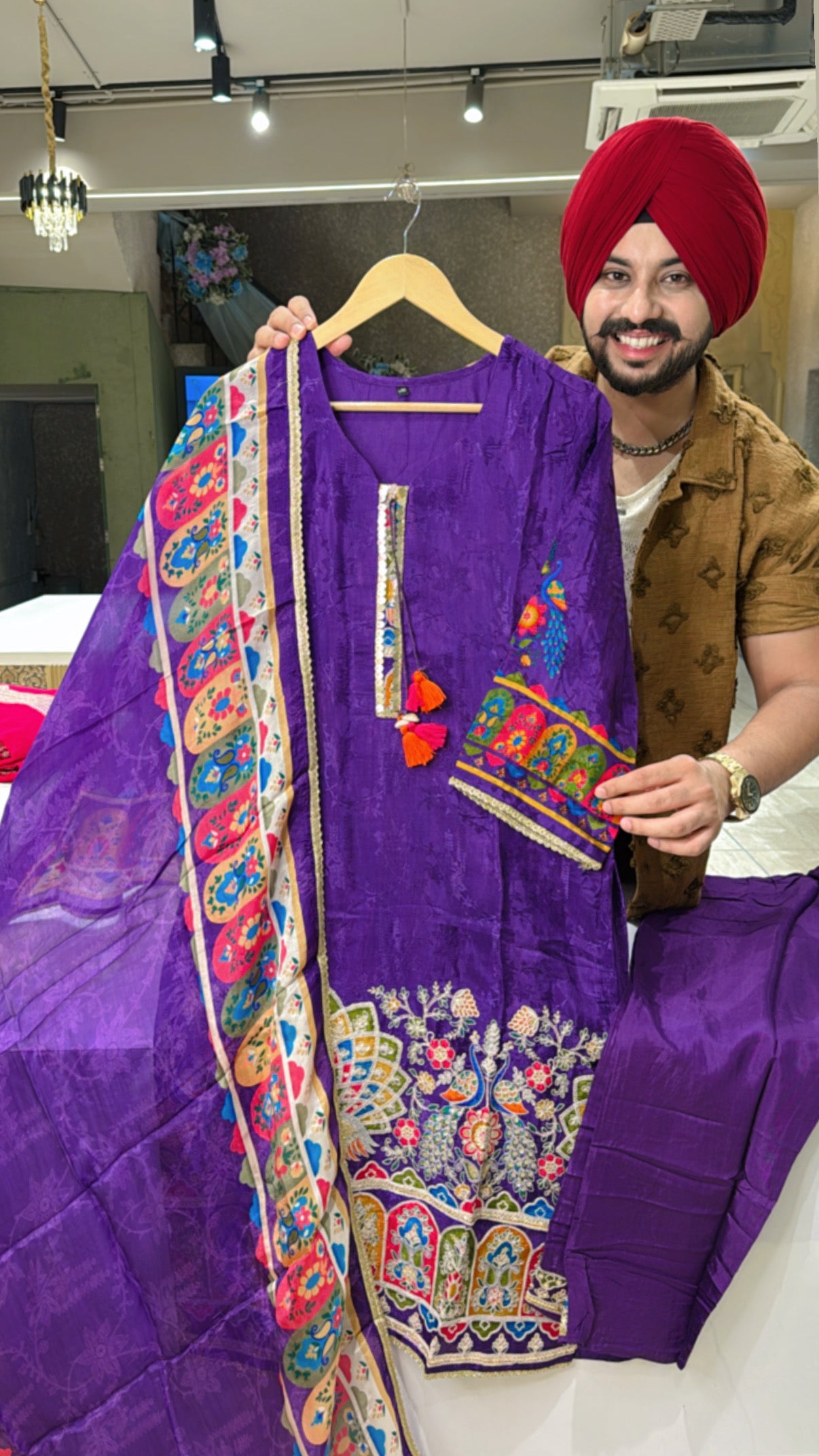 Jacquard Silk Party Wear Straight Suit with Beautiful Embroidered Work on Border