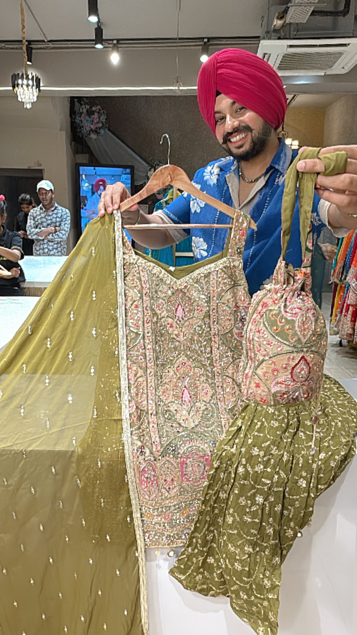 Mehendi Green Crepe Heavy Embroidered Strap Sleeves Suit with Chinon Heavy Patiala Salwar