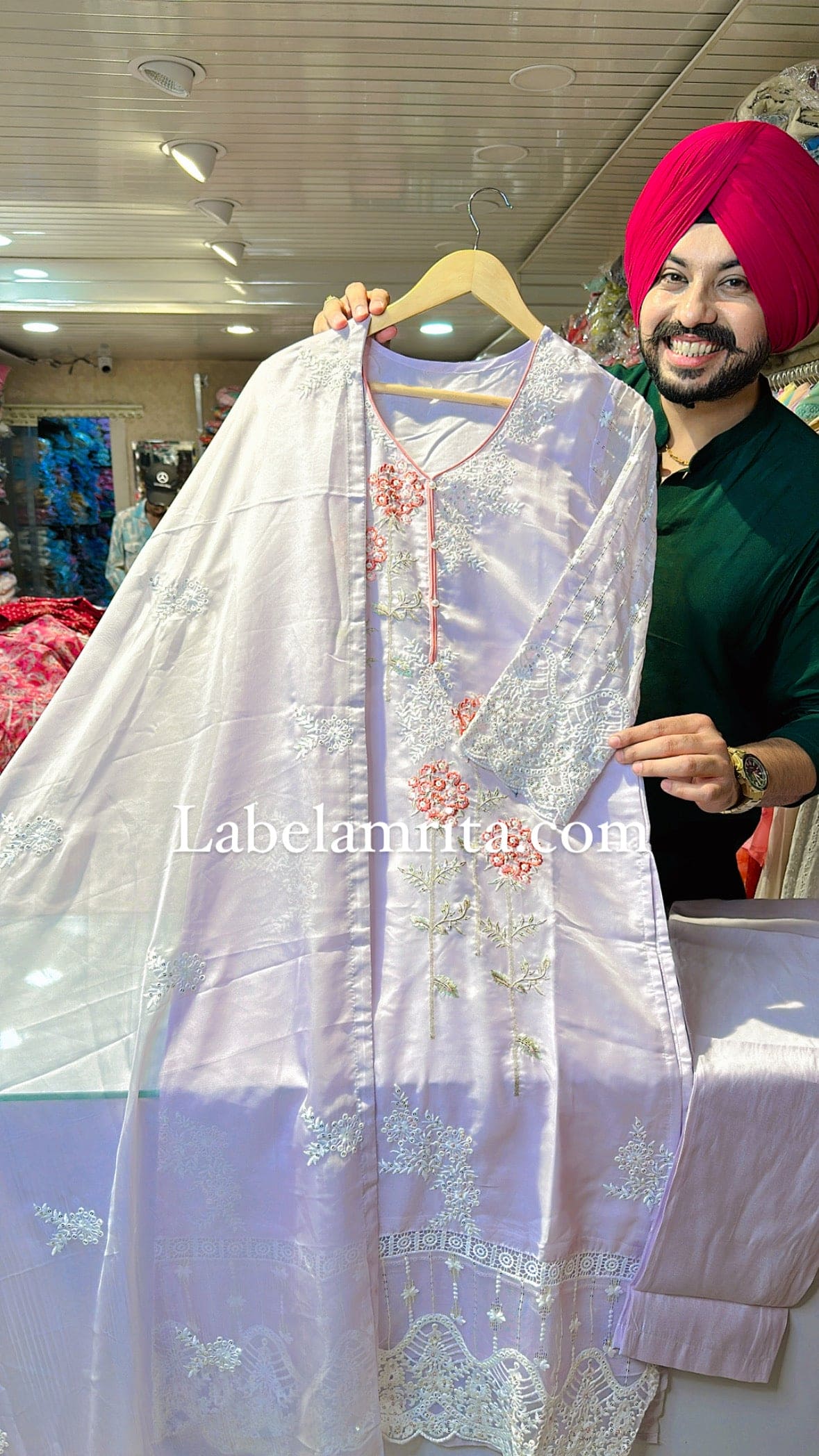 Light lilac Organza Pakistani heavy Embroidered Suit with Beautiful Duppata