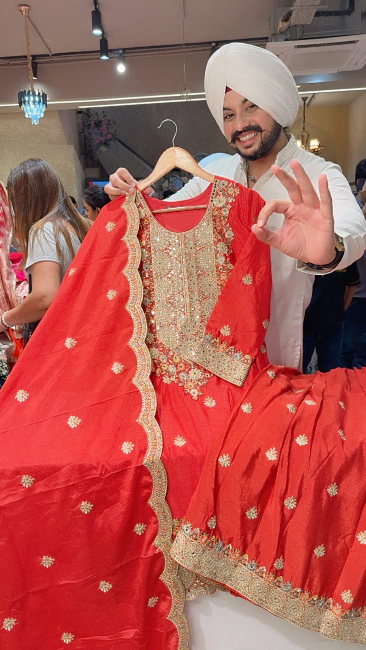 Brick Colour Chinon Heavy Embroidered Full Flair Sharara Set