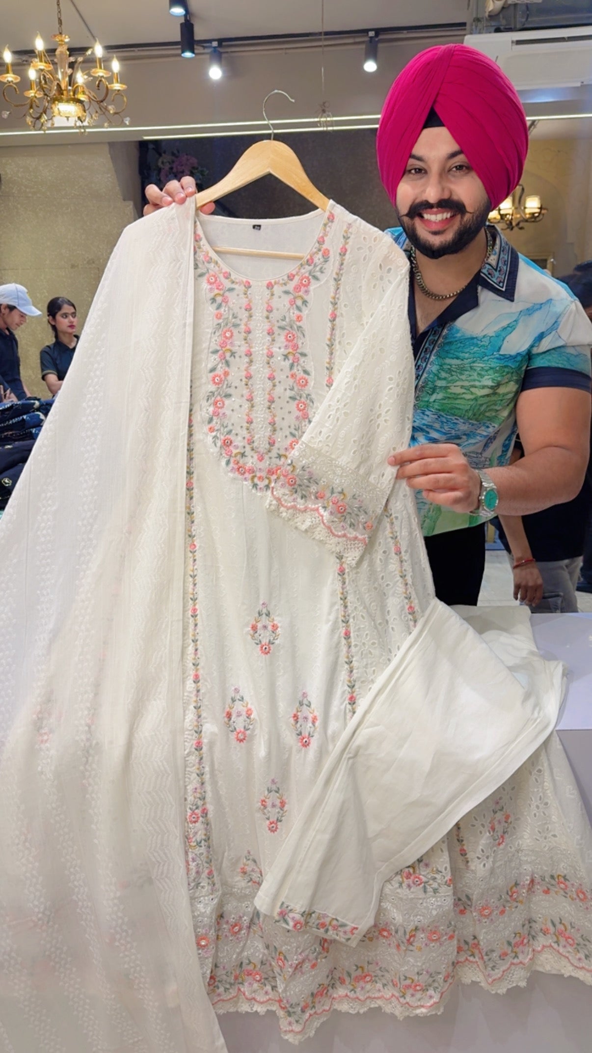 Moon White Cotton Shifli & Embroidery Work Full Flair Summerish Anarkali Suit