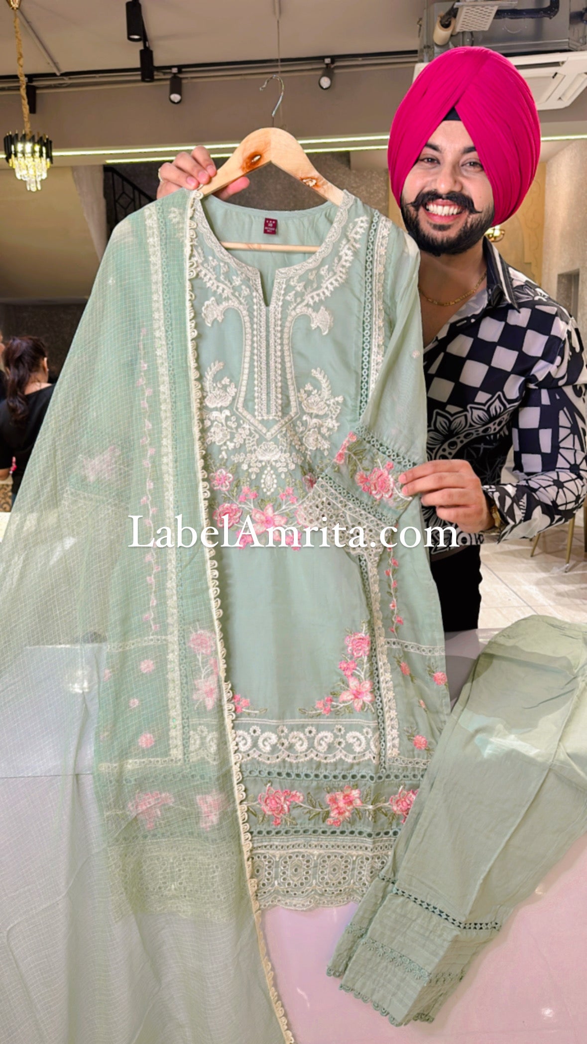 Light sea green organza Fully embroidered Pakistani suit