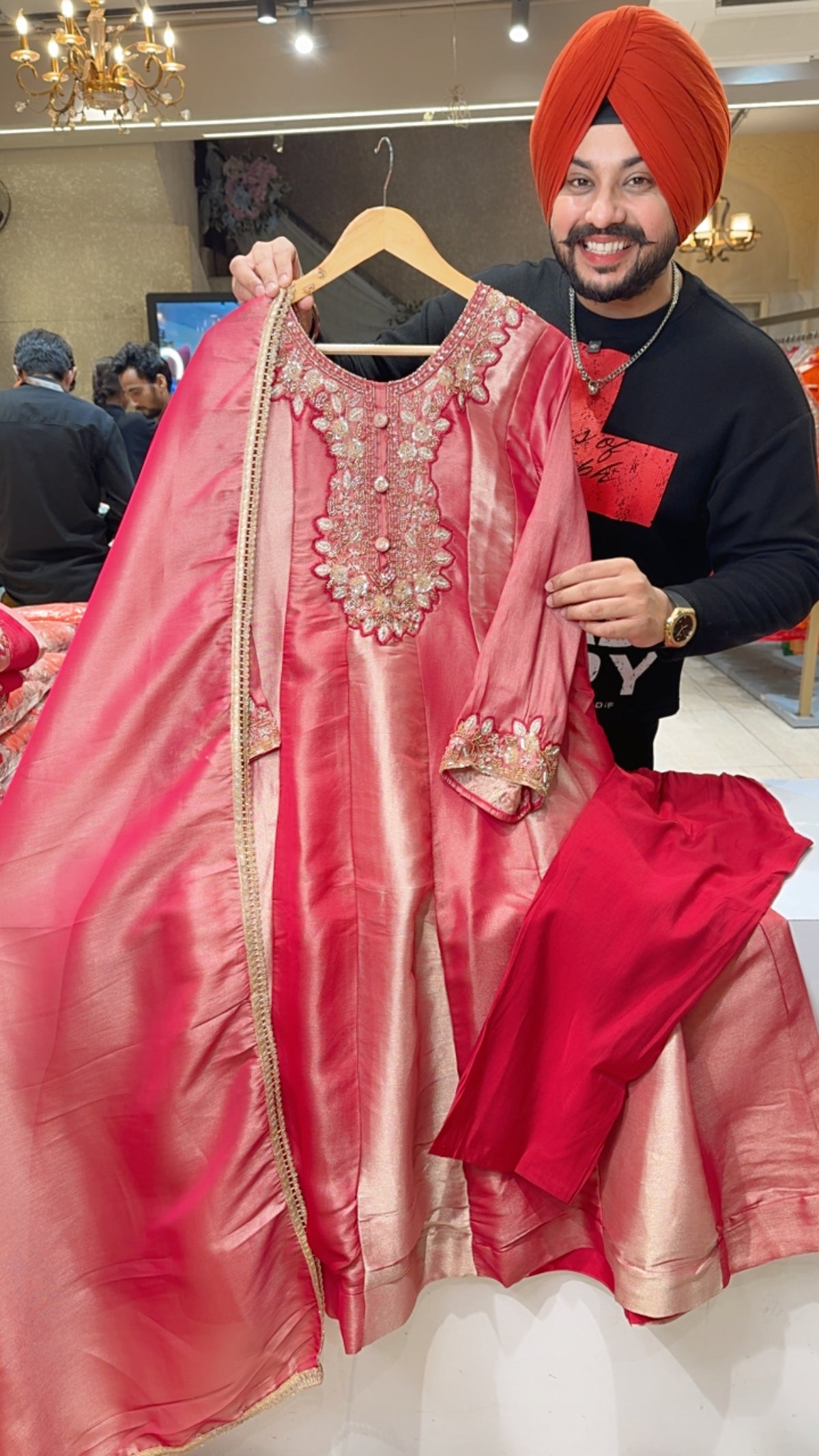 Anaari Premium Girrafe Silk Party Wear Anarkali Suit with Heavy Hand embroidery Work On Neck