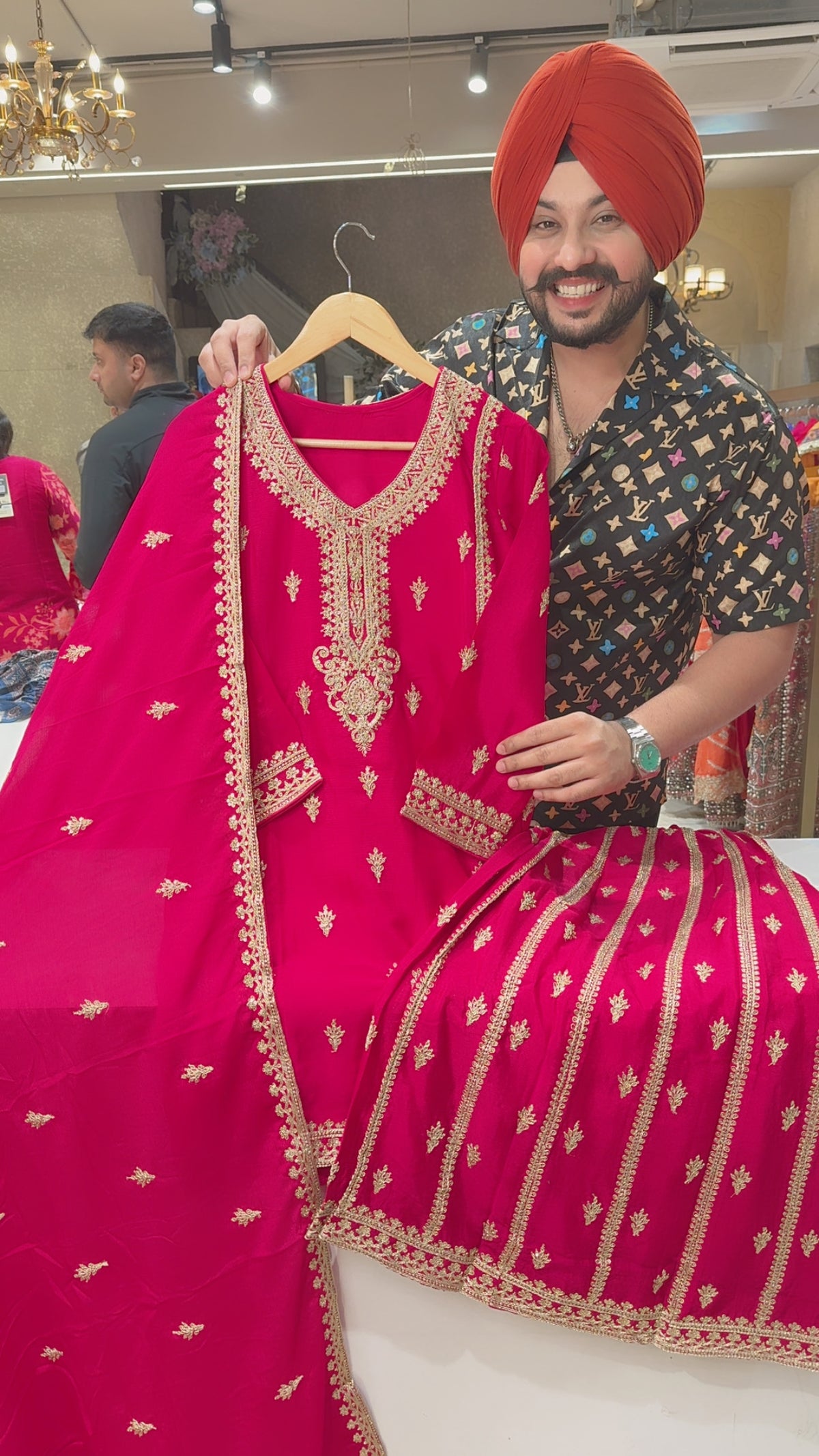 Rani Pink Front & Back Embroidered Chinon partywear Sharara suit