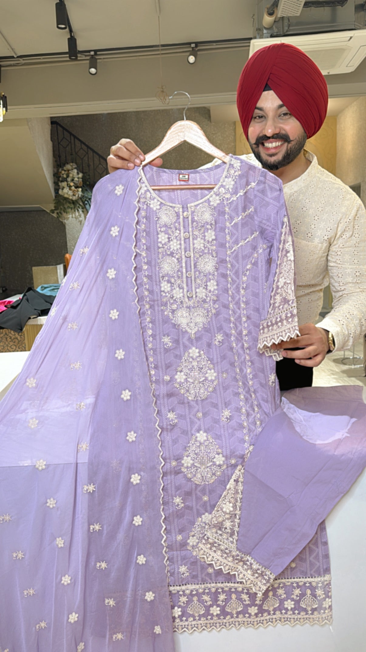 Lilac Pure Cotton Embroidered Pakistani Suit with Beautiful Duppata