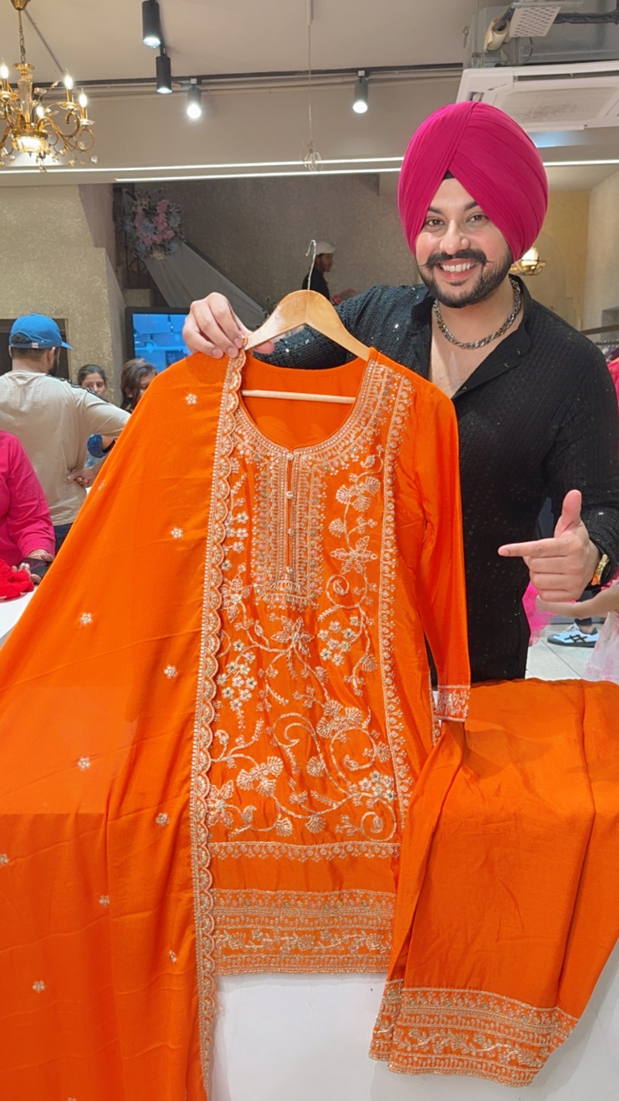 Vibrant Orange Chinon Heavy Embroidered Farshi Salwar Suit with Beautiful Duppata