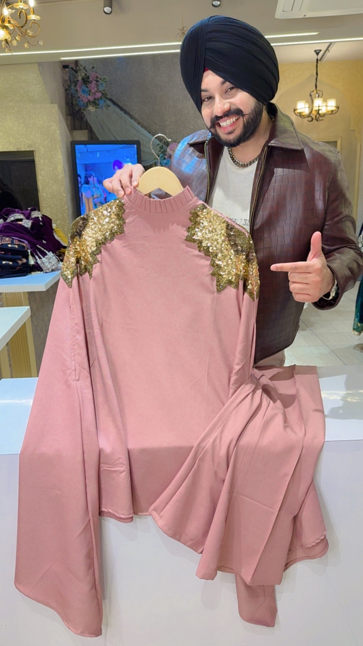 Pastel pink Imported Fabric Designer Butterfly Coordset with Beautiful Hand Sequins work on Shoulders