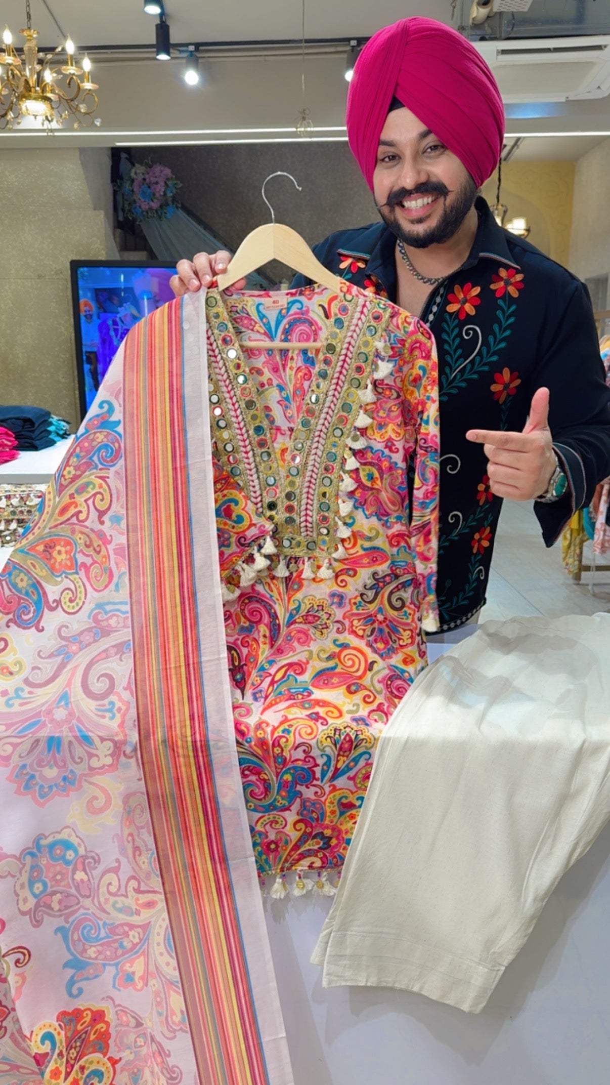 Pink Soft Cotton Heavy Mirror & Tassels Farshi Salwar Indo western suit with Beautiful Duppata