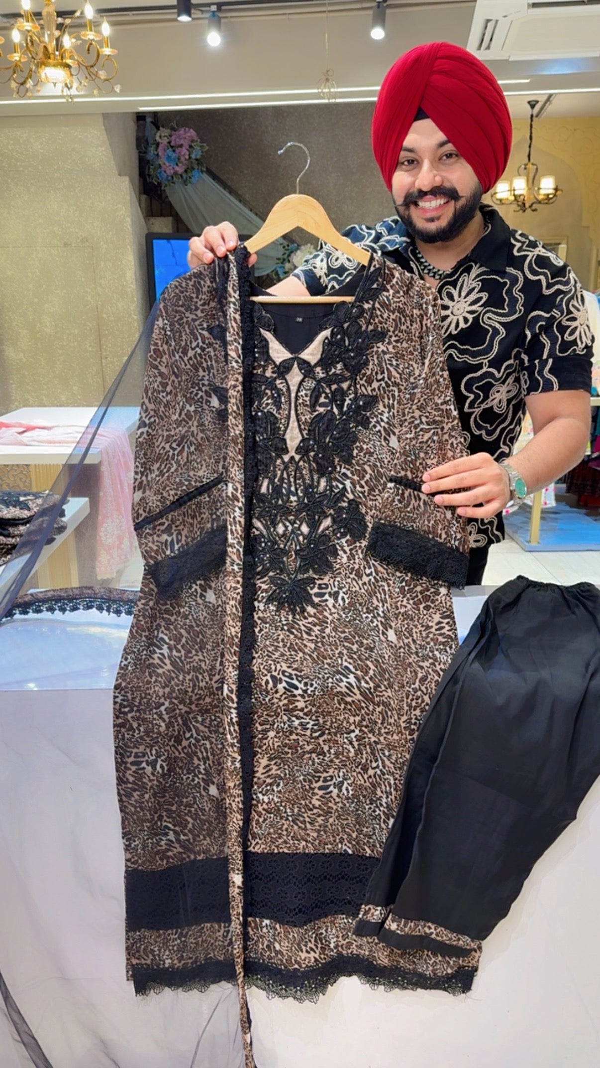 Leopard Print Georgette Heavy Crochet & embroidery work Pakistani Suit with Beautiful Net Duppata