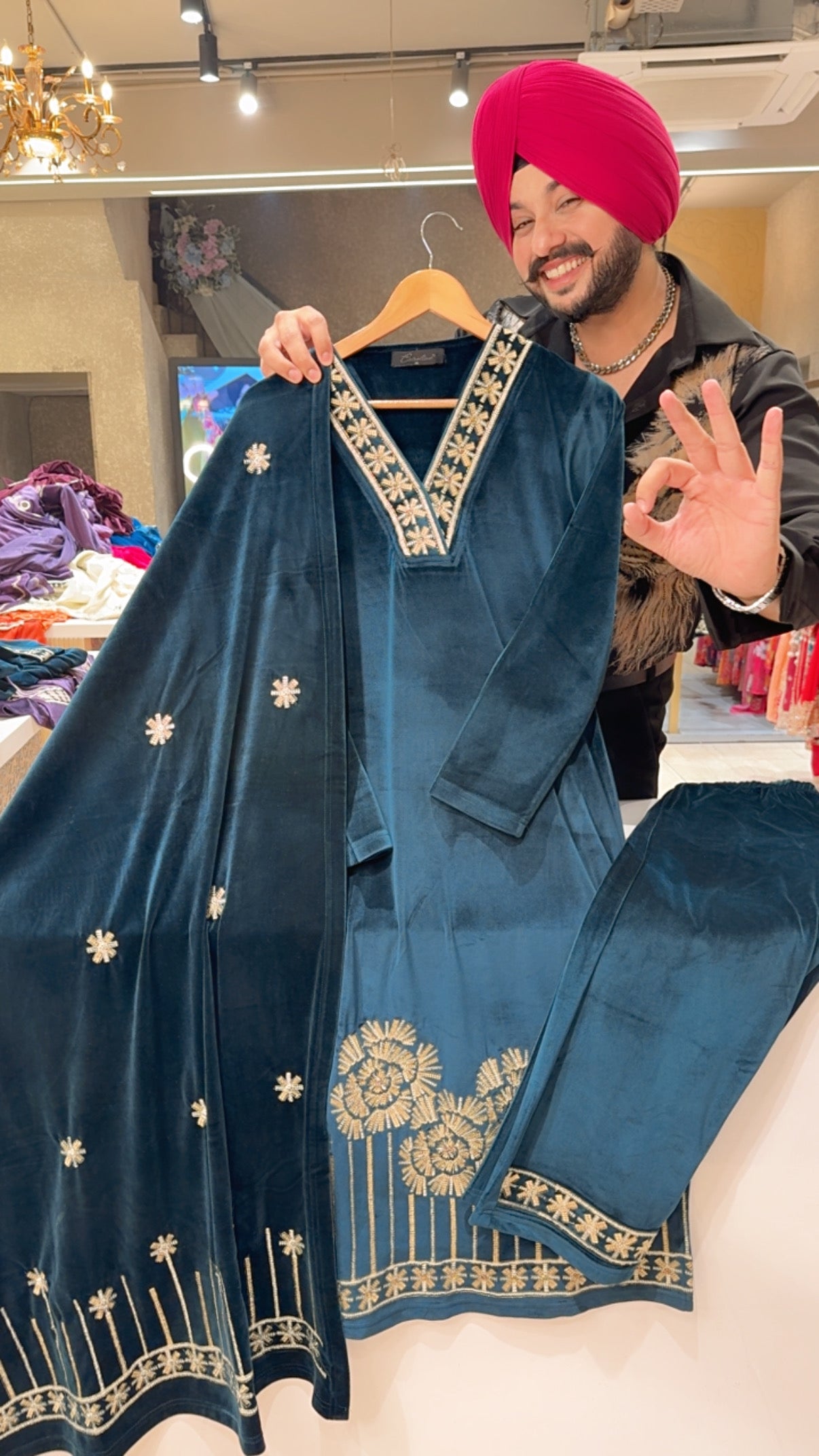 Peacock premium Strechable velvet Heavy Embroidered Straight Suit with Beautiful Embroidered Duppata