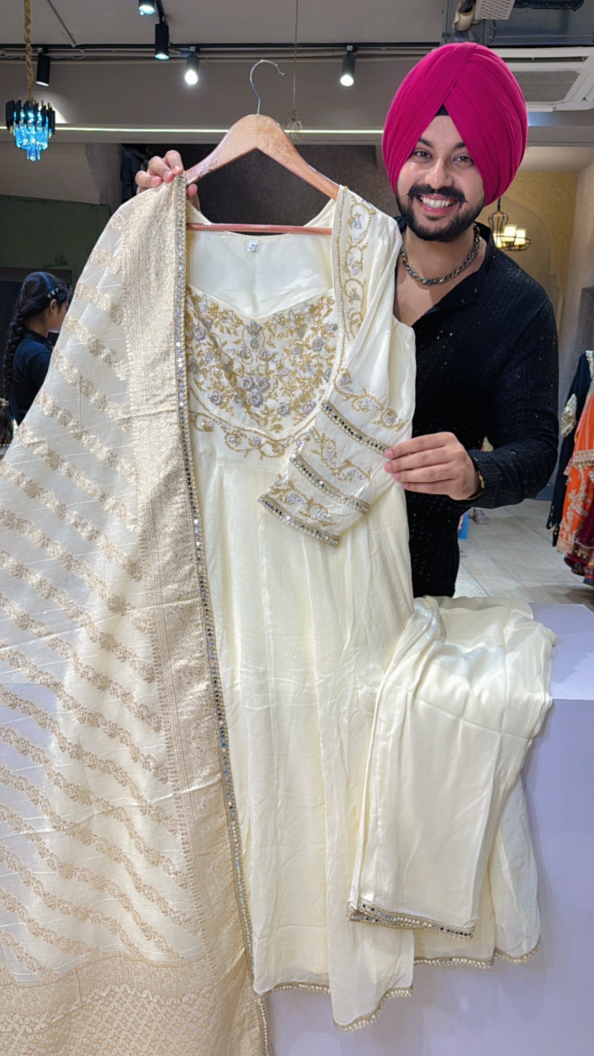 Ivory Colour Georgette Heavy Hand embroidered Wedding Wear Anarkali Suit with Banarasi Look Duppata