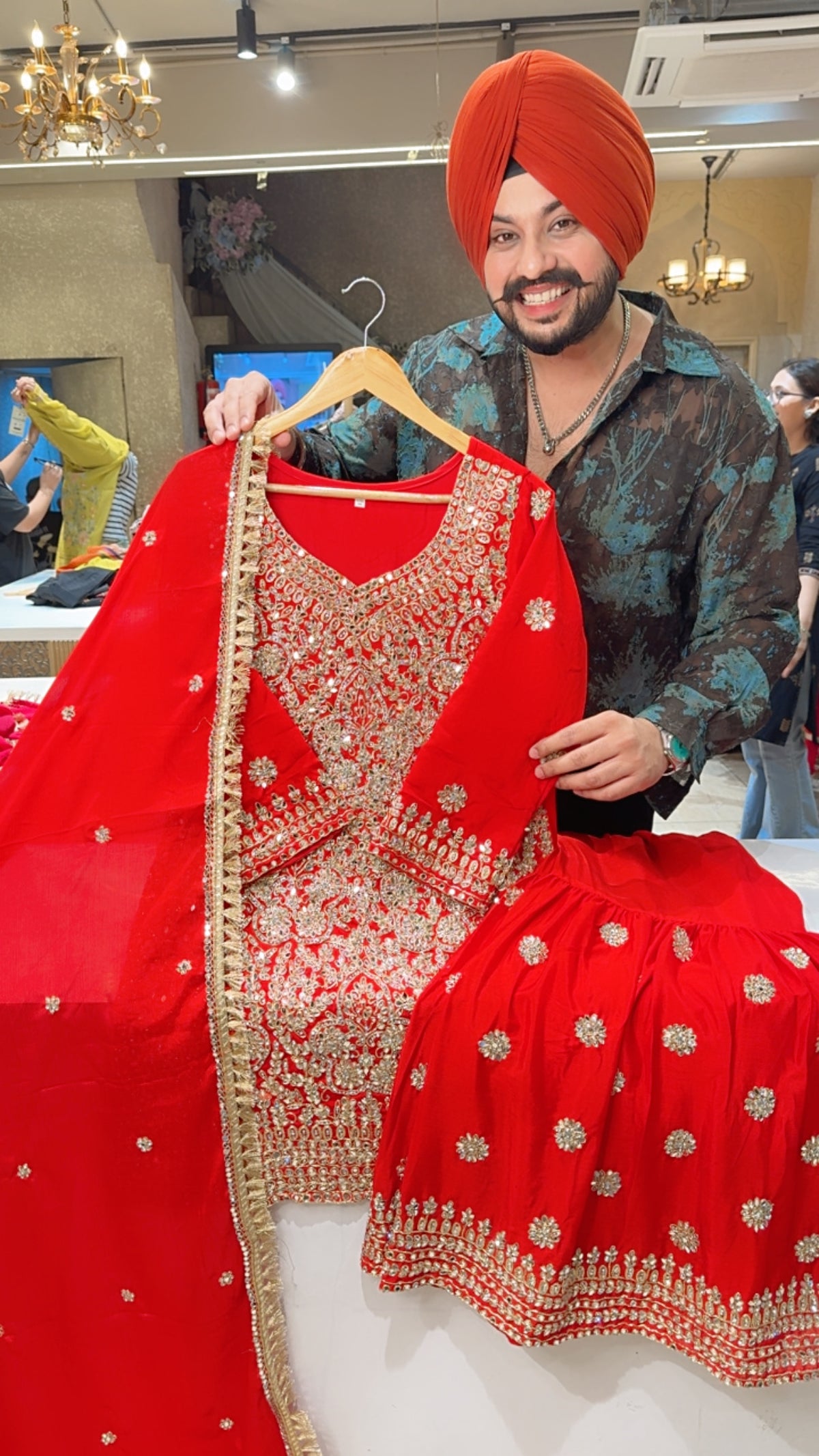 Red Fully Hand embroidered & Mirror Pasting Party Wear Garara Suit