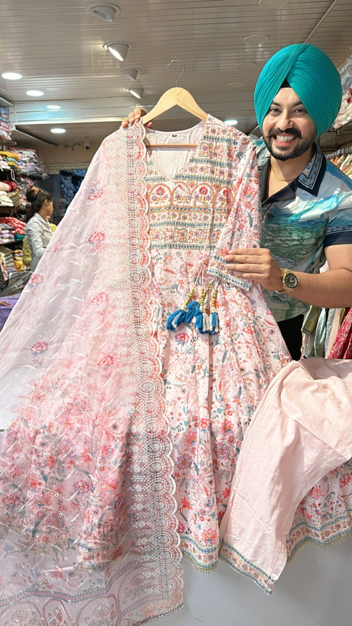 Light pink pure Cotton Anarkali suit with beautiful embroidered organza Duppata