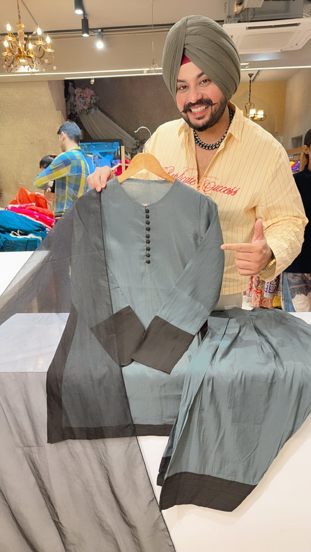 English Grey Mal Chanderi Indo Western Farshi Salwar Suit