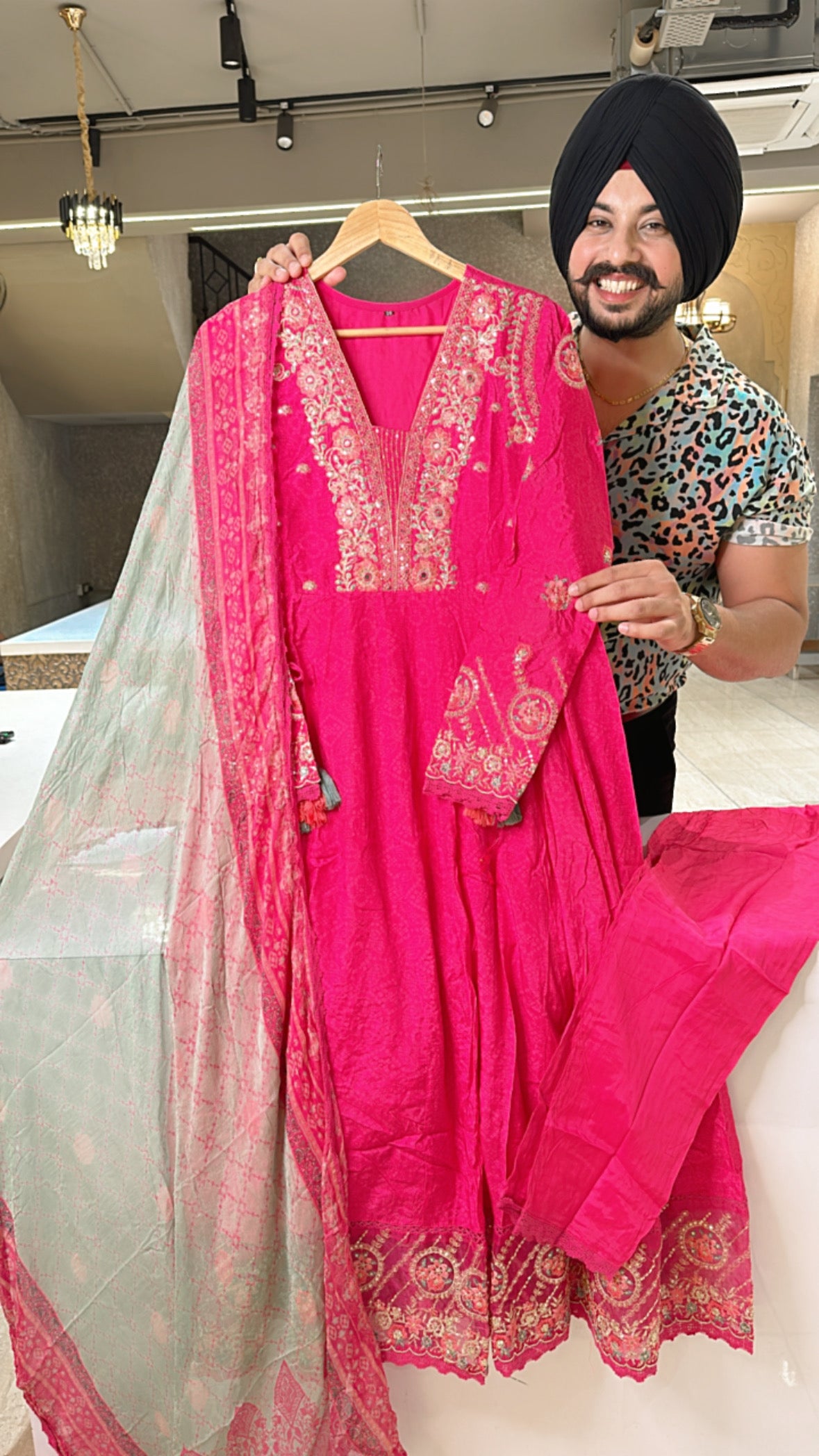 Pink Crepe Heavy Embroidered Anarkali Suit with Beautiful Chiffon Duppata