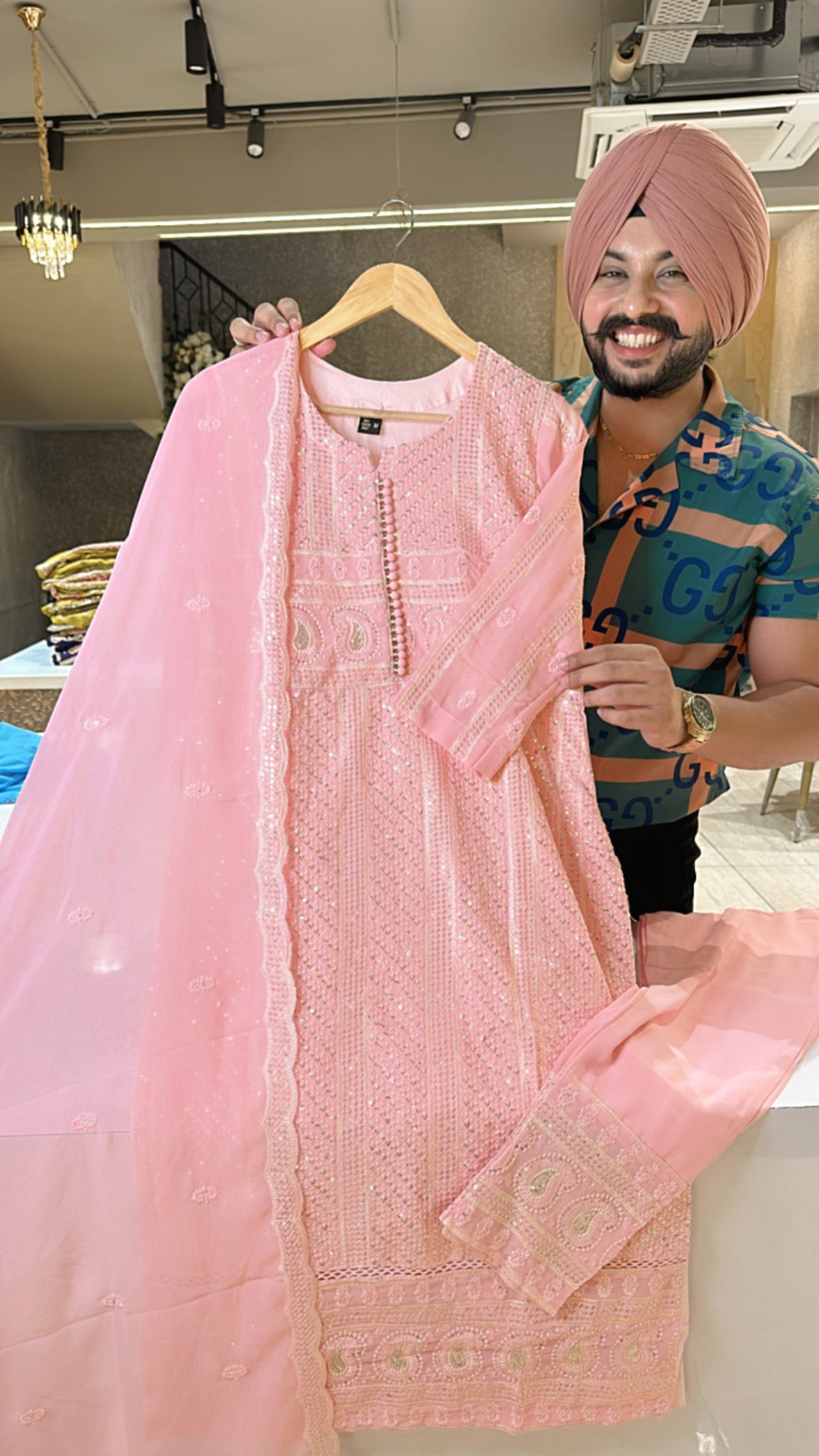 Pink Georgette Fully embroidered Straight Suit