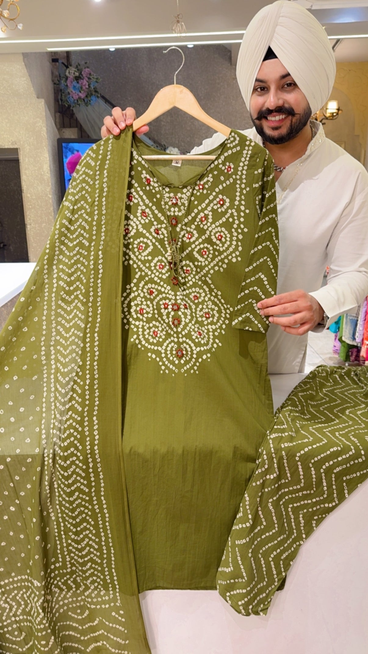 Mehendi Soft Cotton Bandhej print office Wear cotton Suit