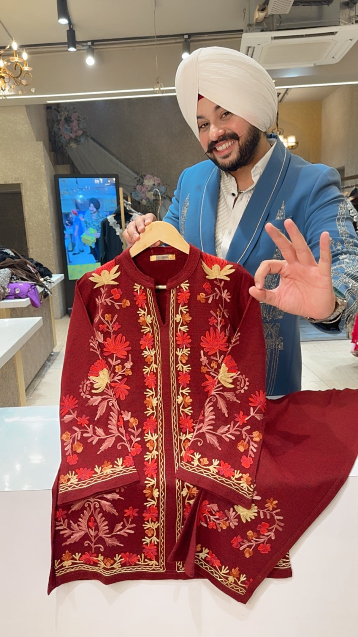 Maroon Premium Woolen Heavy Kashmiri Embroidered Coord set