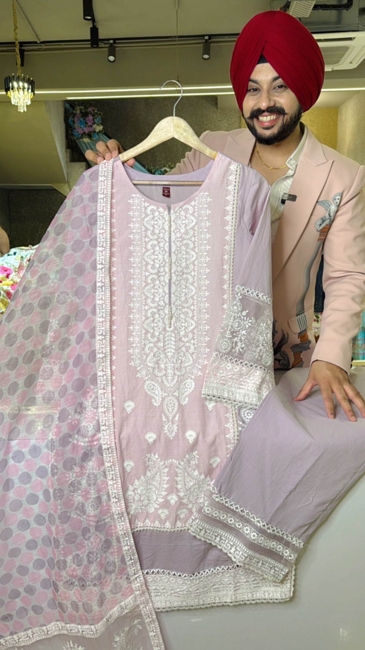 Lilac Pure Cotton Heavy Embroidered Straight Suits with Beautiful Duppata