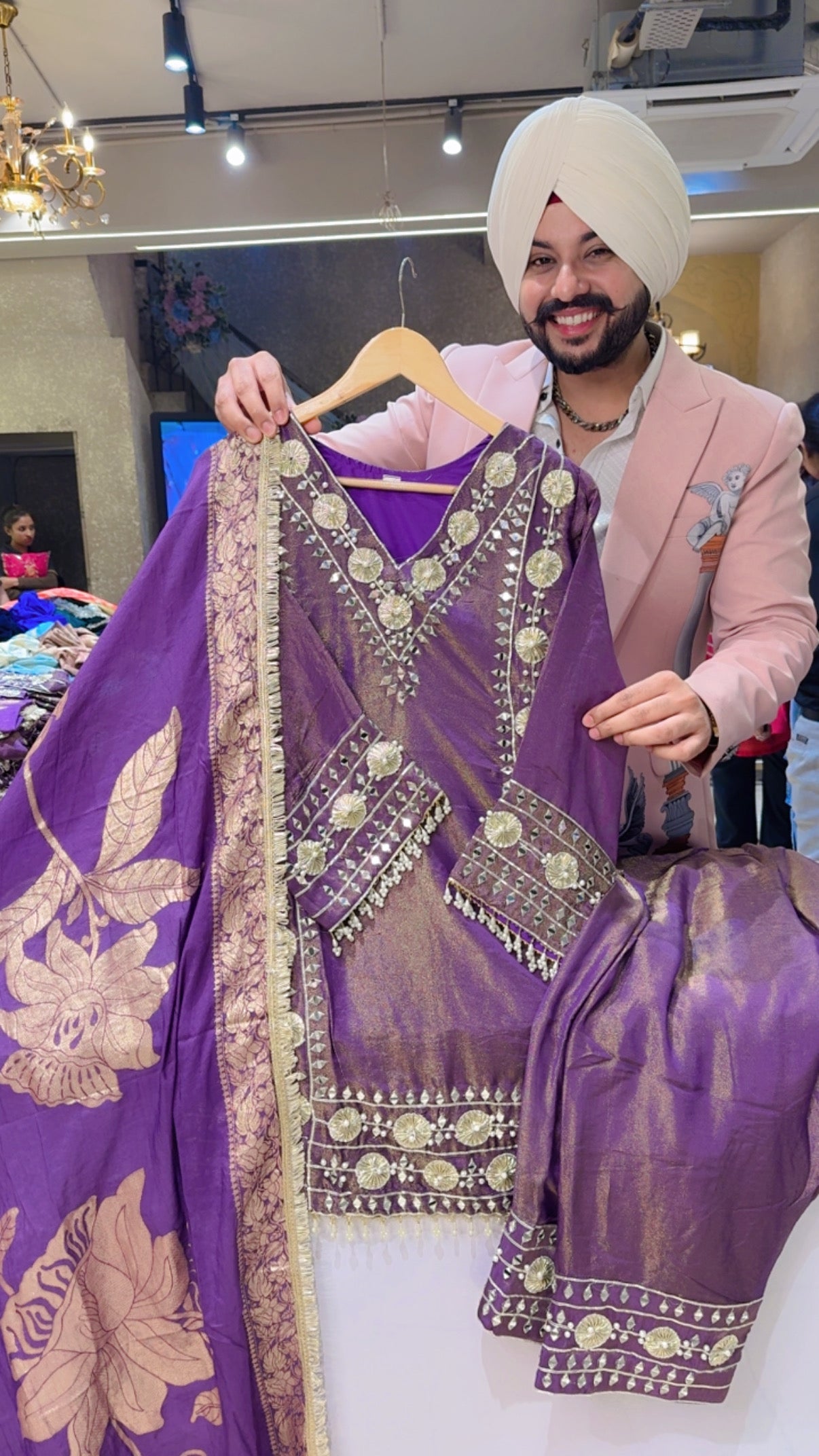 Purple Shimmer Silk Heavy Gotta Embroidered & Pearl Work Farshi Salwar Suit with Beautiful Banarasi Look Duppata