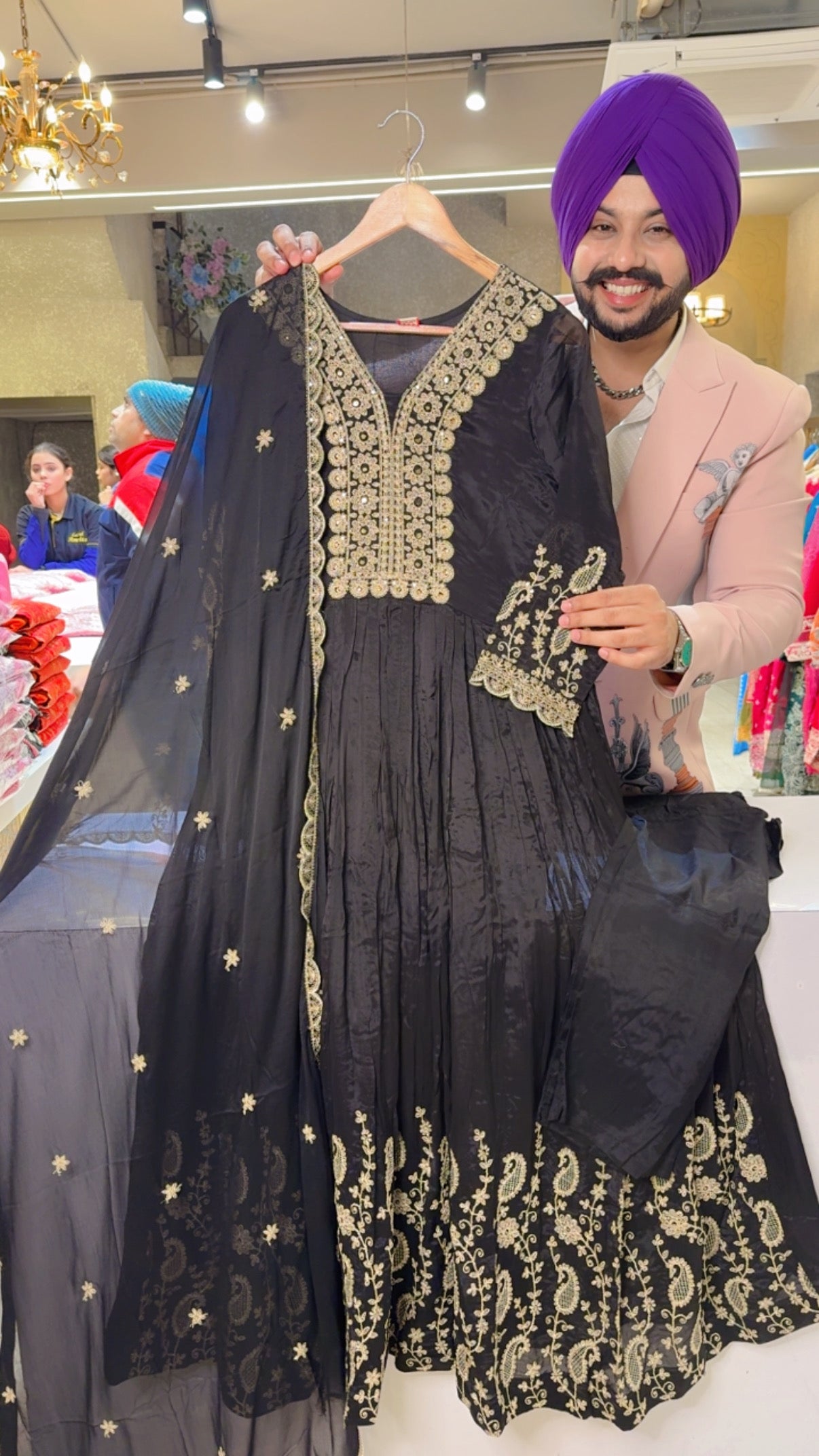 Black Soft Organza Heavy Embroidered Full Fliar Anarkali Suit with Beautiful Duppata