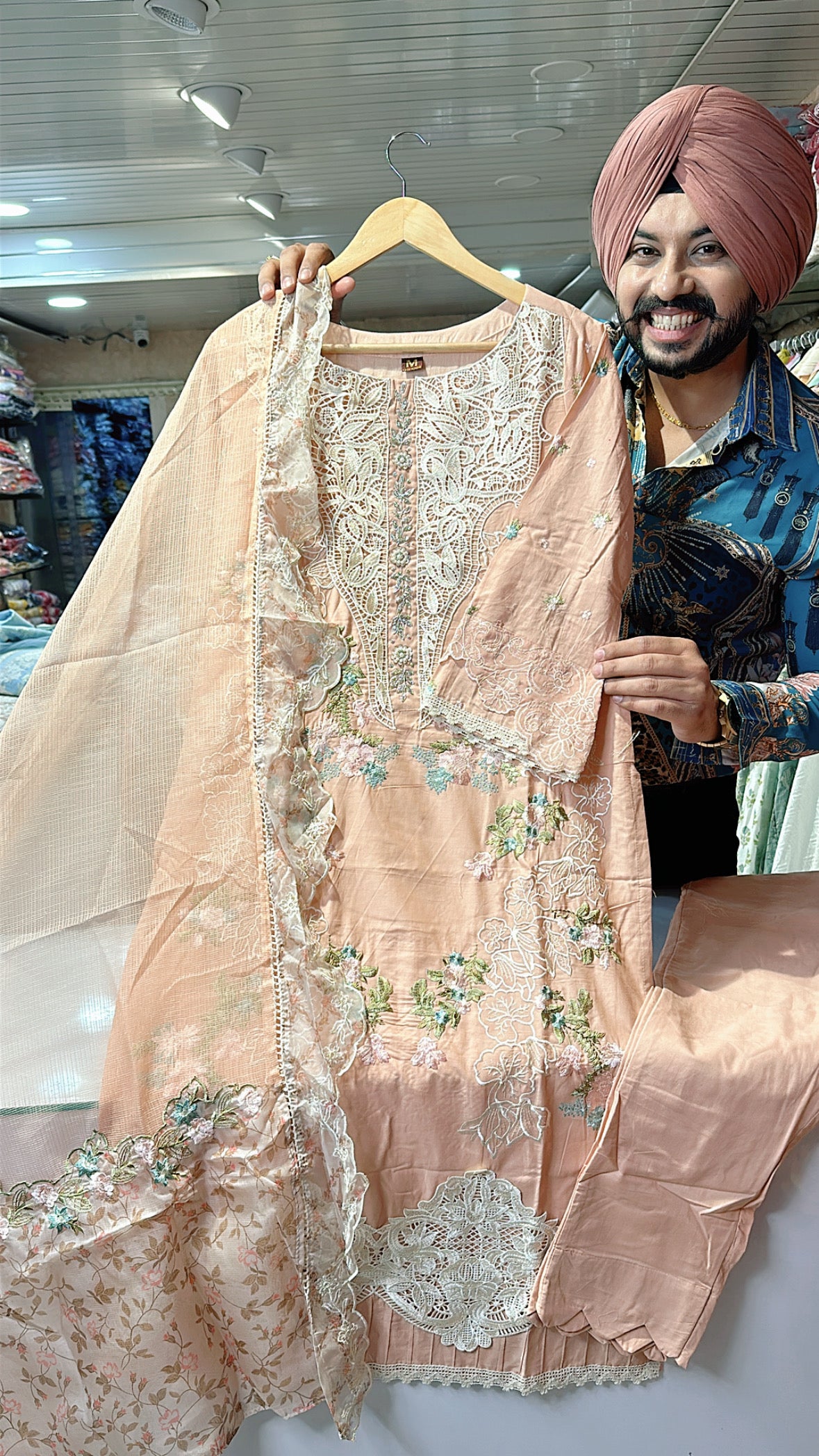 Light peach Pure cotton Heavy embroidered Pakistani suit with beautiful Duppata