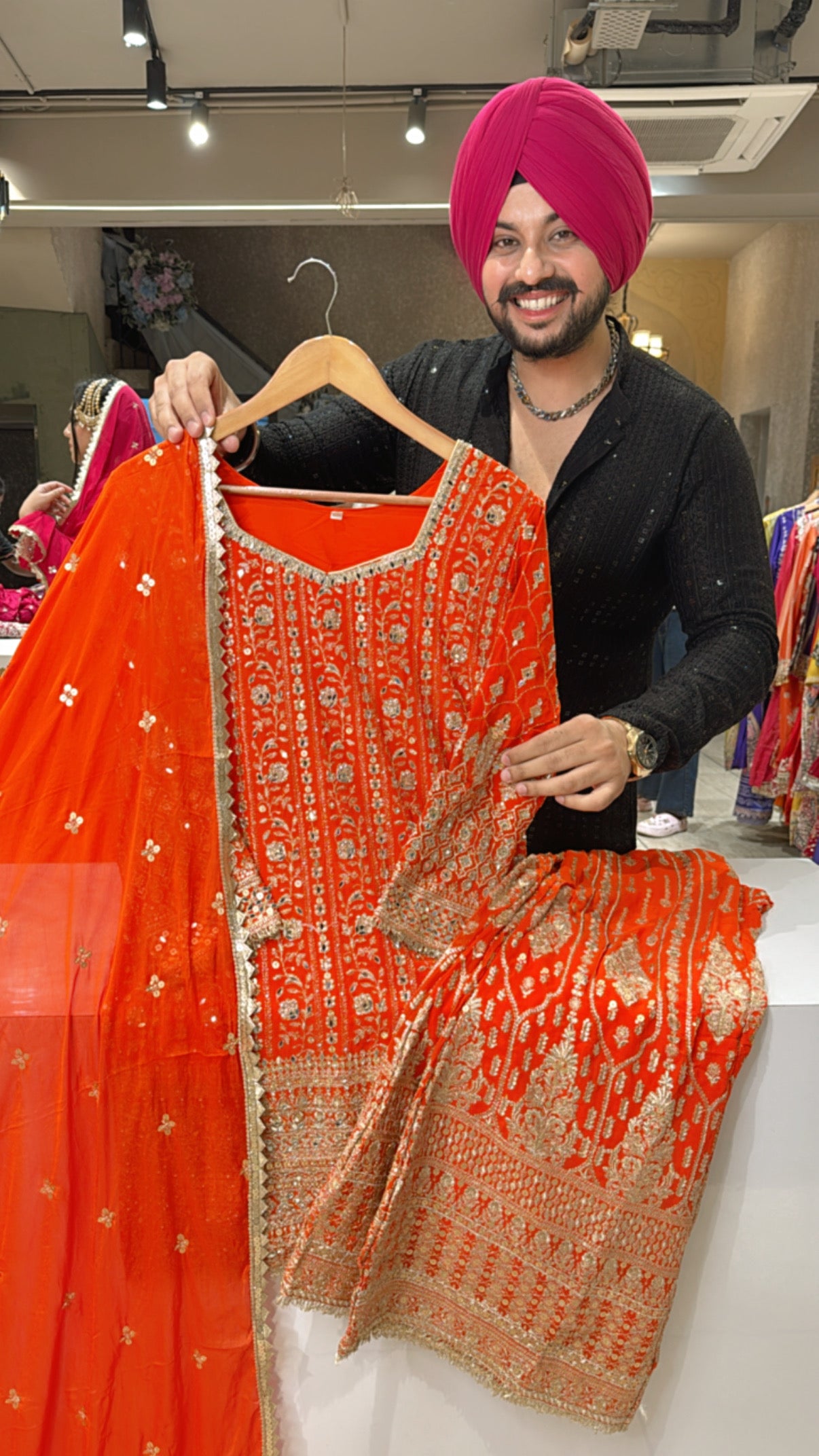 Orange karwachauth Special Georgette Fully Heavy embroidered Bell Bottom Suit