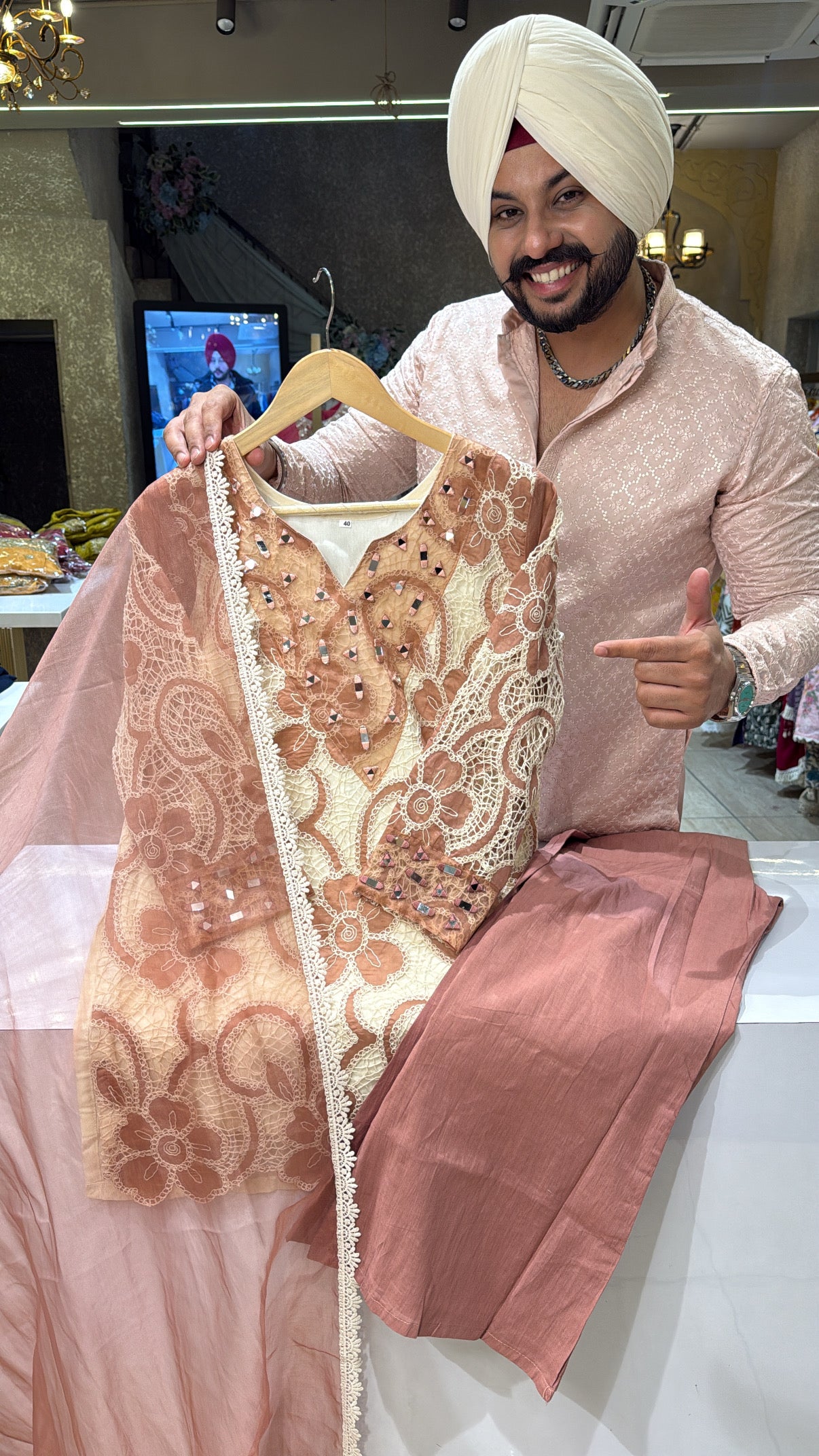 Nude English colours  kora Cotton Heavy Crochet & mirror work Indowestern Suits with Beautiful Organza Duppata IN