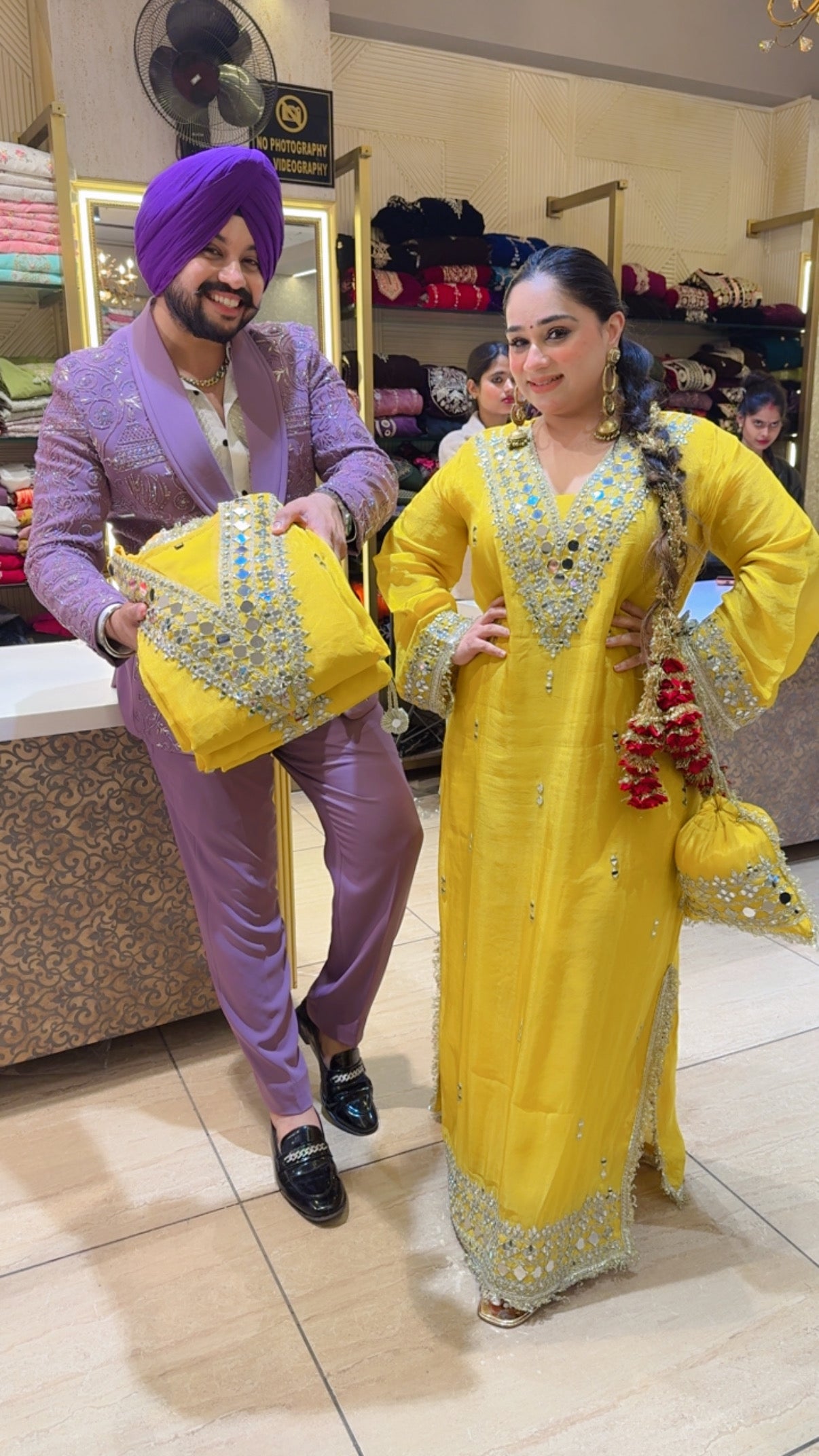 Yellow Shimmer Silk Heavy Mirror & Gotta work Straight Long Dress with Cute Mirror work Potli