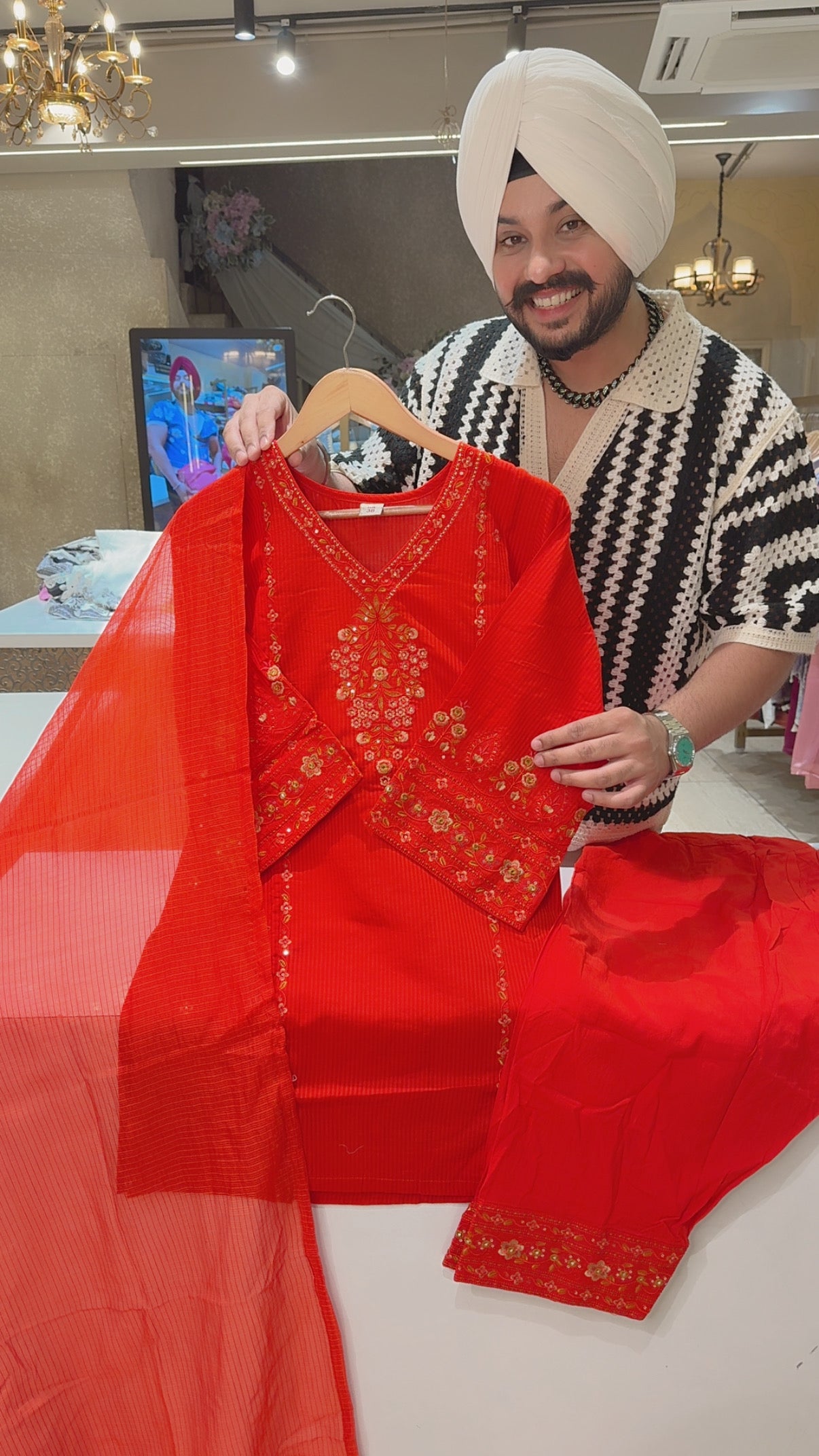 Orange Soft Cotton Embroidered Semi Formal Farshi Salwar Suit with Kota Doria Duppata