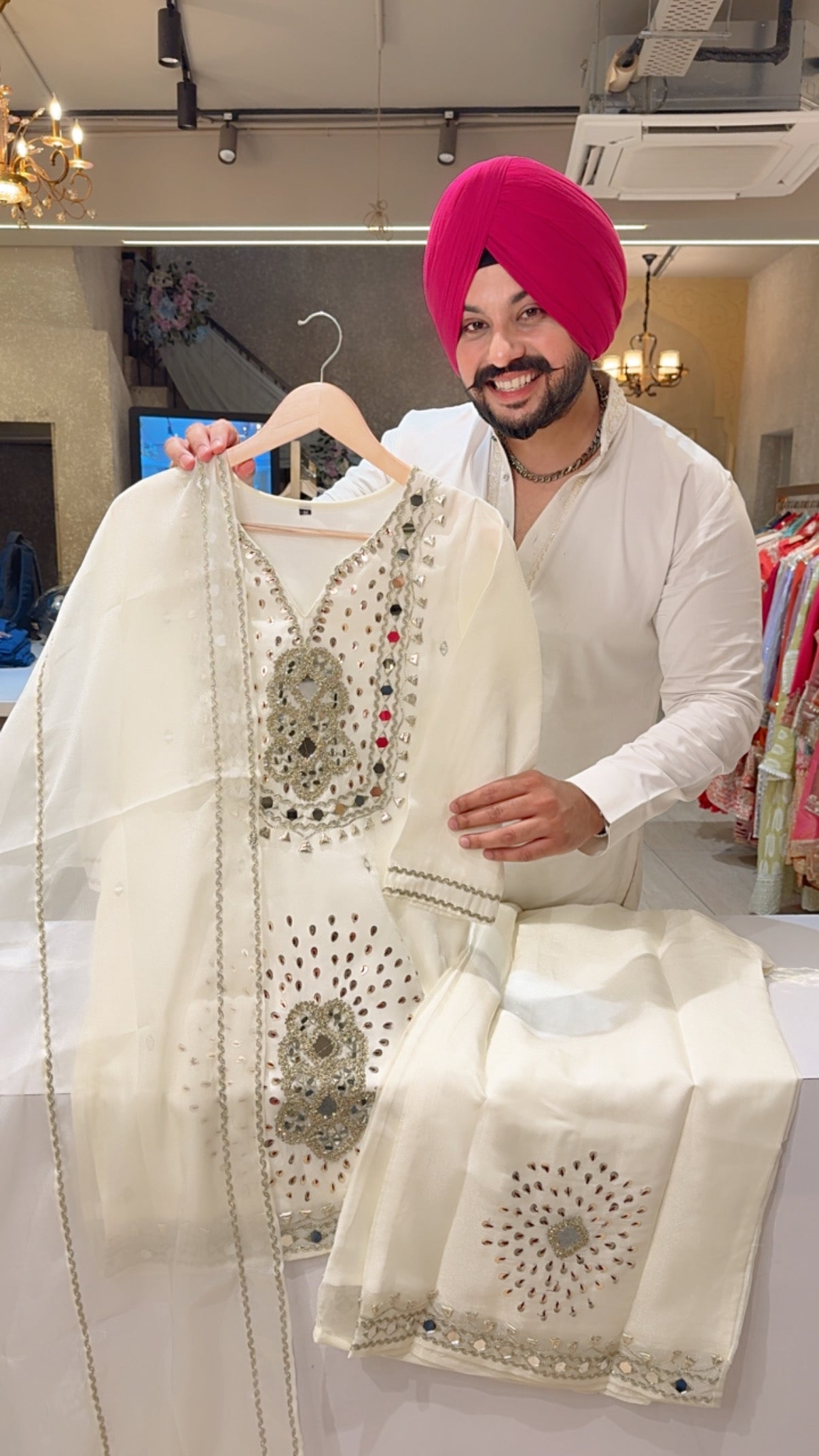 Moon white Shimmer Organza Heavy Gotta & Hand embroidered Party Wear Indowestern Suit