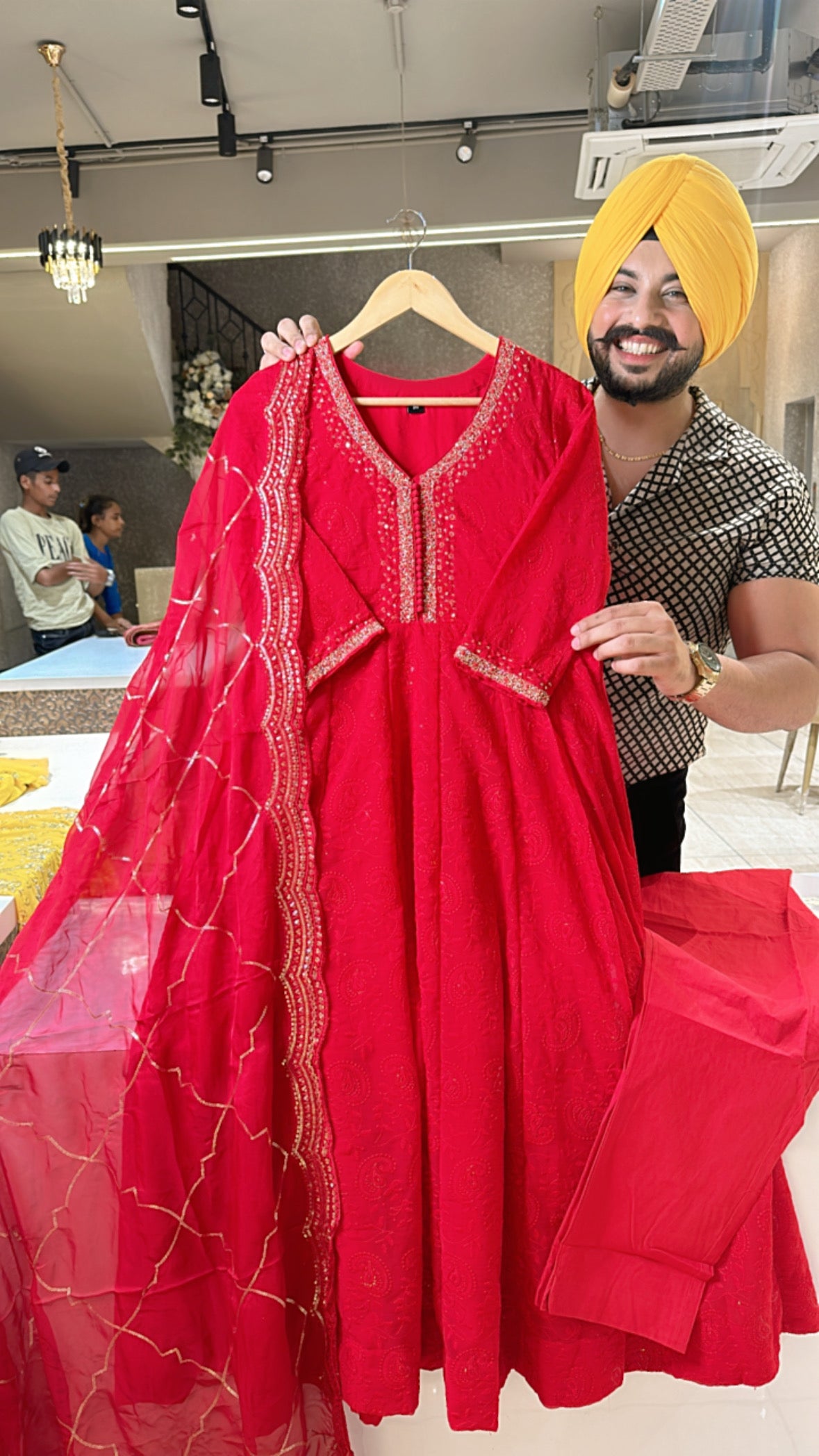 Vibrant Red Georgette Fully embroidered Anarkali suit with Beautiful Organza Duppata