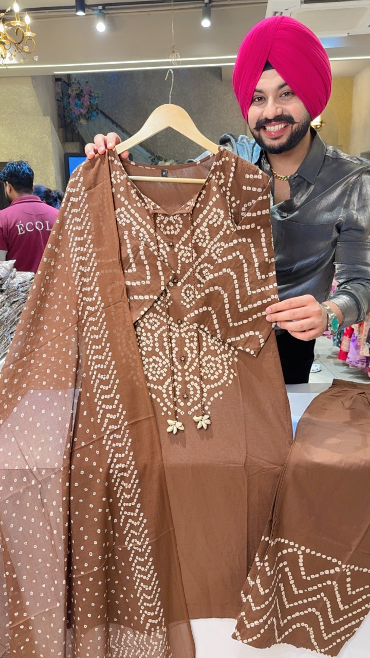 Chocolate Brown Soft Cotton Bandhej print office Wear cotton Suit