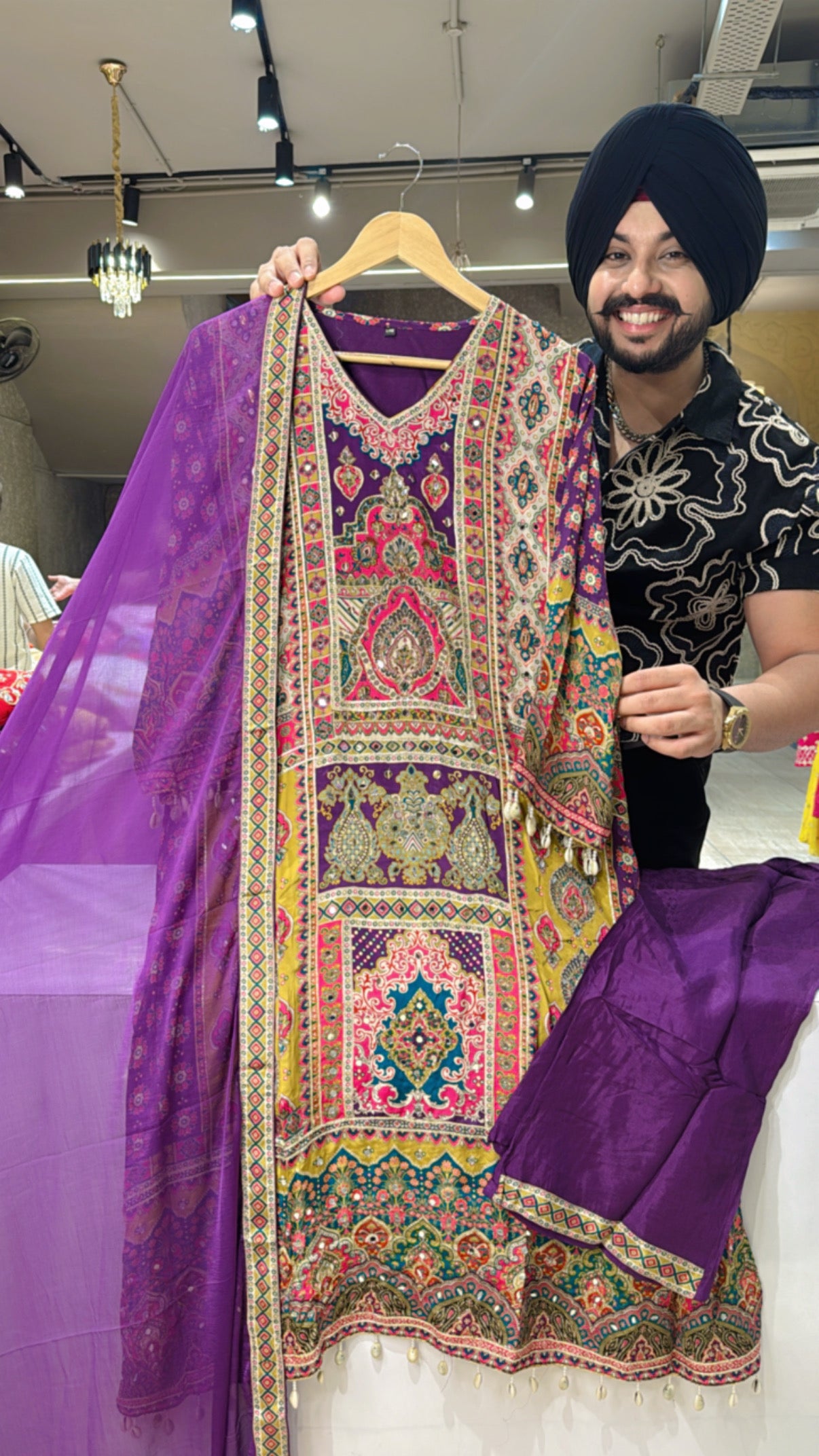 Purple Viscose Crepe Heavy Embroidered A-line Suit with Beautiful Chiffon Duppata