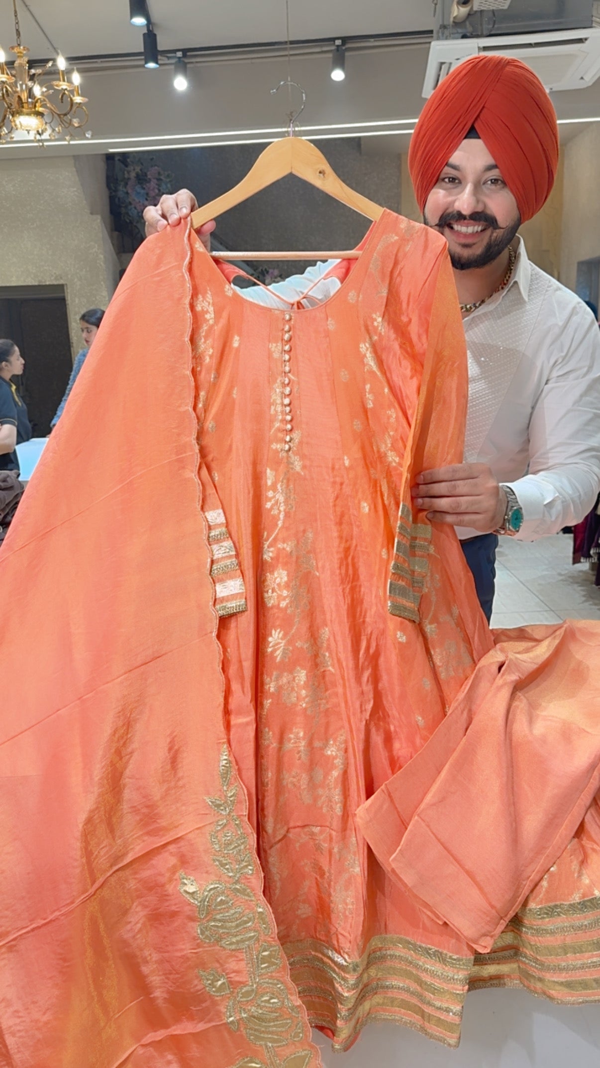 Peach Colour Chanderi & Shimmer Silk Semi Backless Anarkali Suit with Beautiful Embroidered Duppata